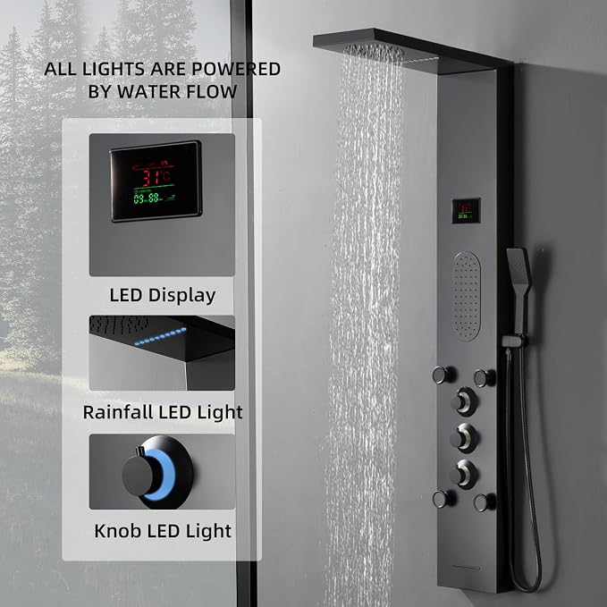 Panel de ducha LED negro BWE de acero inoxidable miniatura 5