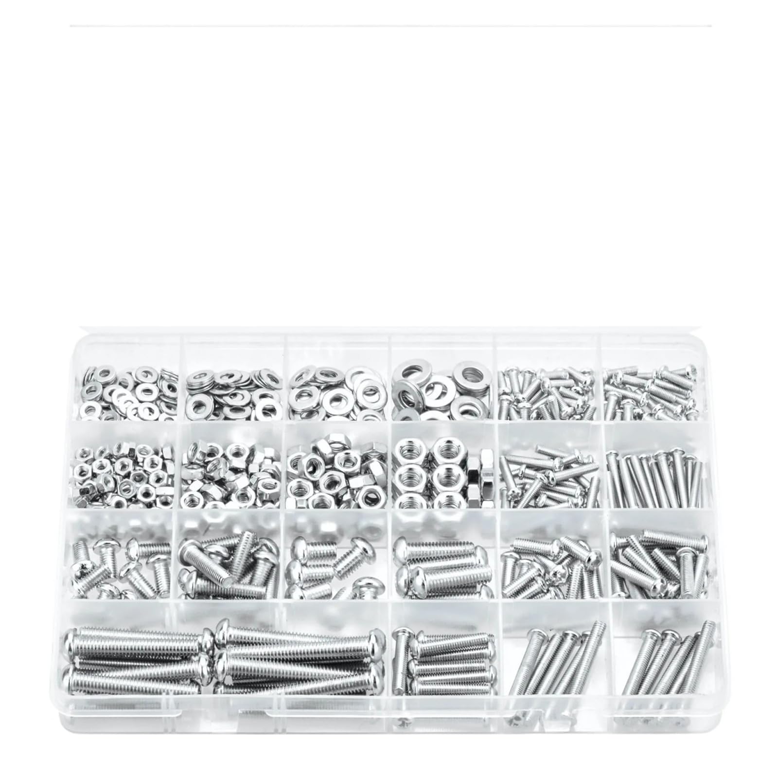 PrecisionFix Kit surtido de 600 tornillos, pernos y tuercas, tornillos de máquina métricos y arandelas planas M3, M4, M5 y M6, cabeza Phillips, 16 tamaños