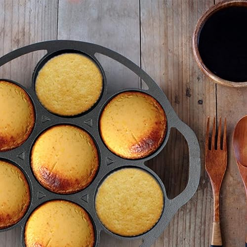 Miniatura 5 de YOLOPLUS+ Molde de hierro fundido pre-sazonado para tartas, mini molde de hierro fundido para galletas, magdalenas y bollos