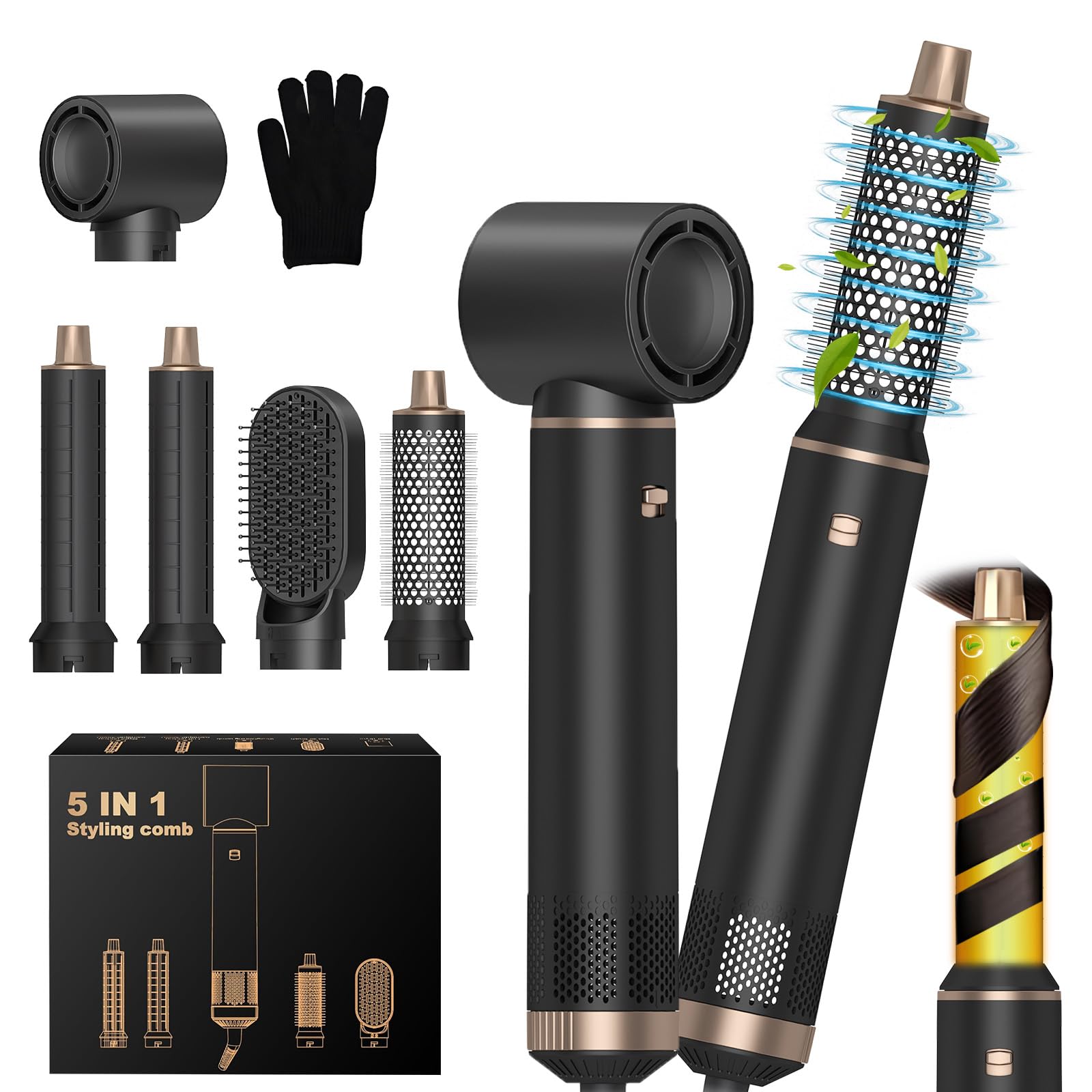 Spazzola Asciugacapelli, 5 in1 Air Styler & Spazzola ad Aria Calda, Capelli con 3 Temperature&3 Velocità, Spazzola per Capelli per Asciugare, Volumizzare, Lisciare