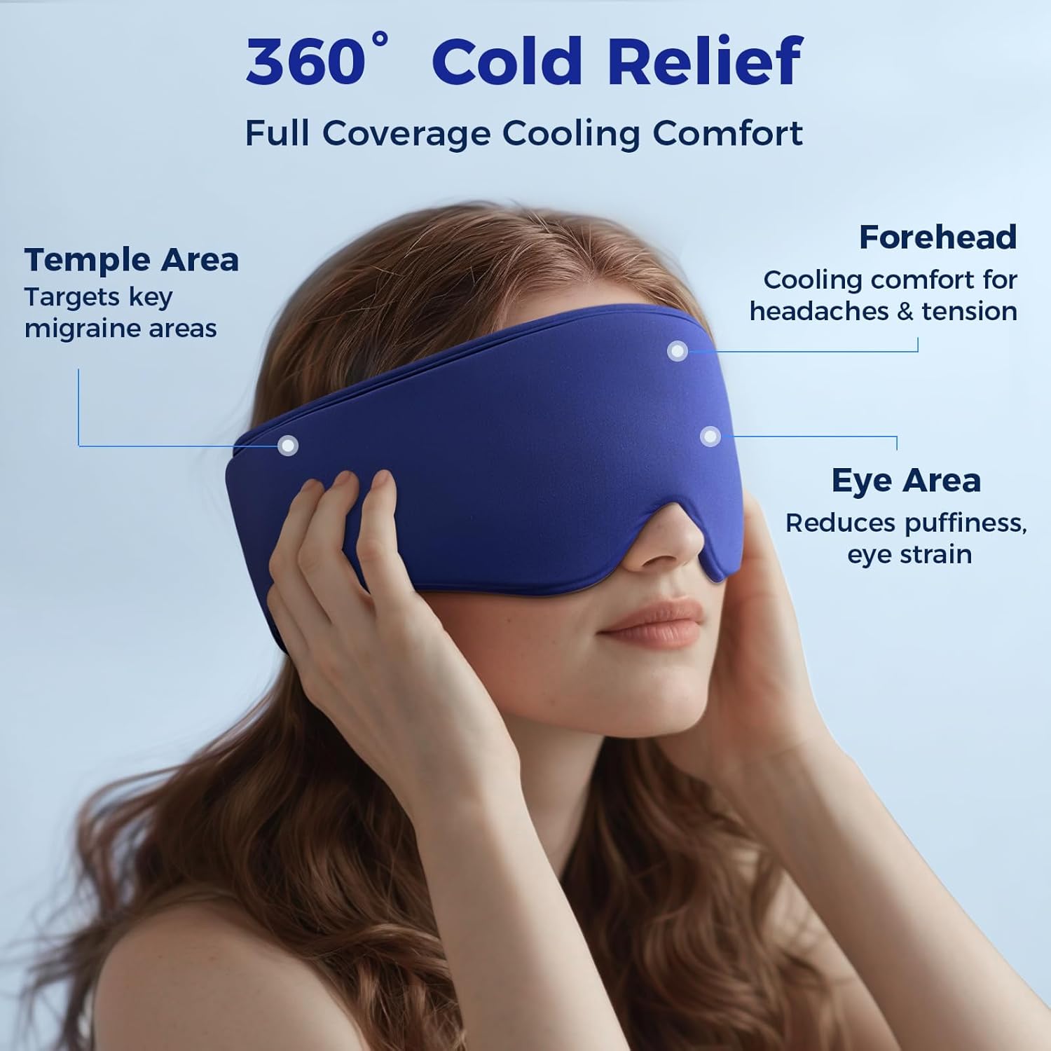 Cooling Gel Eye Mask Sleep: FSA -HSA Eligible, Cold Compress for Puffy Eyes & Migraine Relief - Reusable Gel Weighted Sleeping Mask for Dark Circles & After Surgery, Flexible Ice Pack for Face(Blue) - Image 3