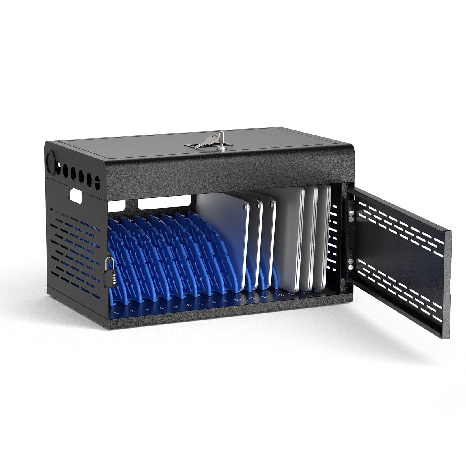 16-Device Charging Station for Chromebooks & Tablets - Laptops Storage and Charging Station with Lockable & Removable Door, Cable Management, and Charger Organization