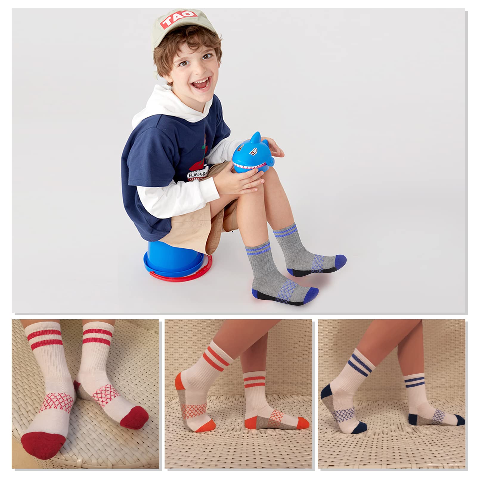 Comfoex Calcetines deportivos de algodón medio acolchados para niños pequeños, 6 pares