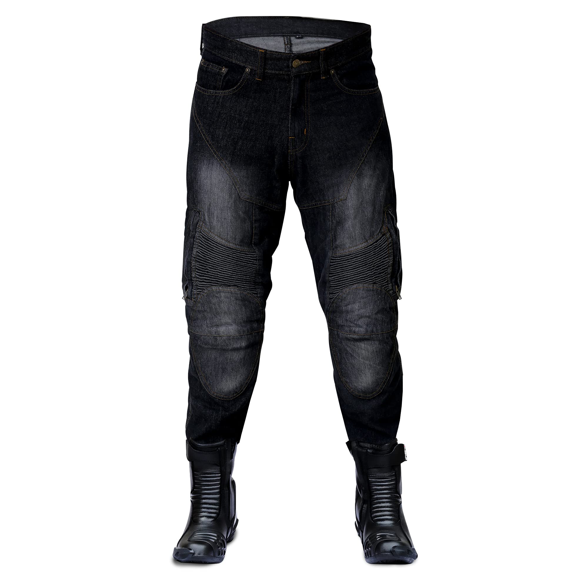 ChoCho Track Motorbike Jeans Denim Motorcycle Dirt Bike Pants Trousers Men CE Armored Riding Gear Pant (Black, 34)