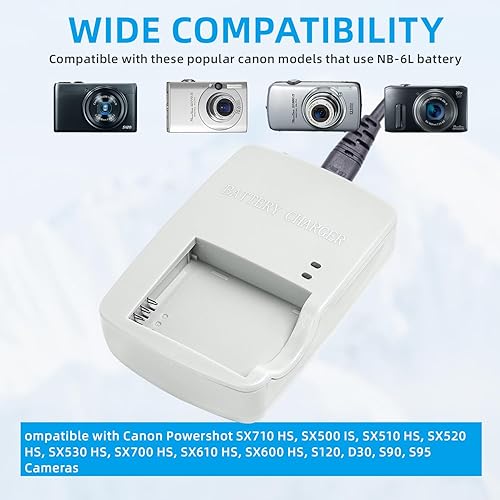 Miniatura 2 de Cargador de cámaras CB-2LY para batería NB-6L compatible con Canon PowerShot D10 D20 S95 SD770IS SD1200IS SD1300IS SD4000IS SX240HS SX500IS ELPH