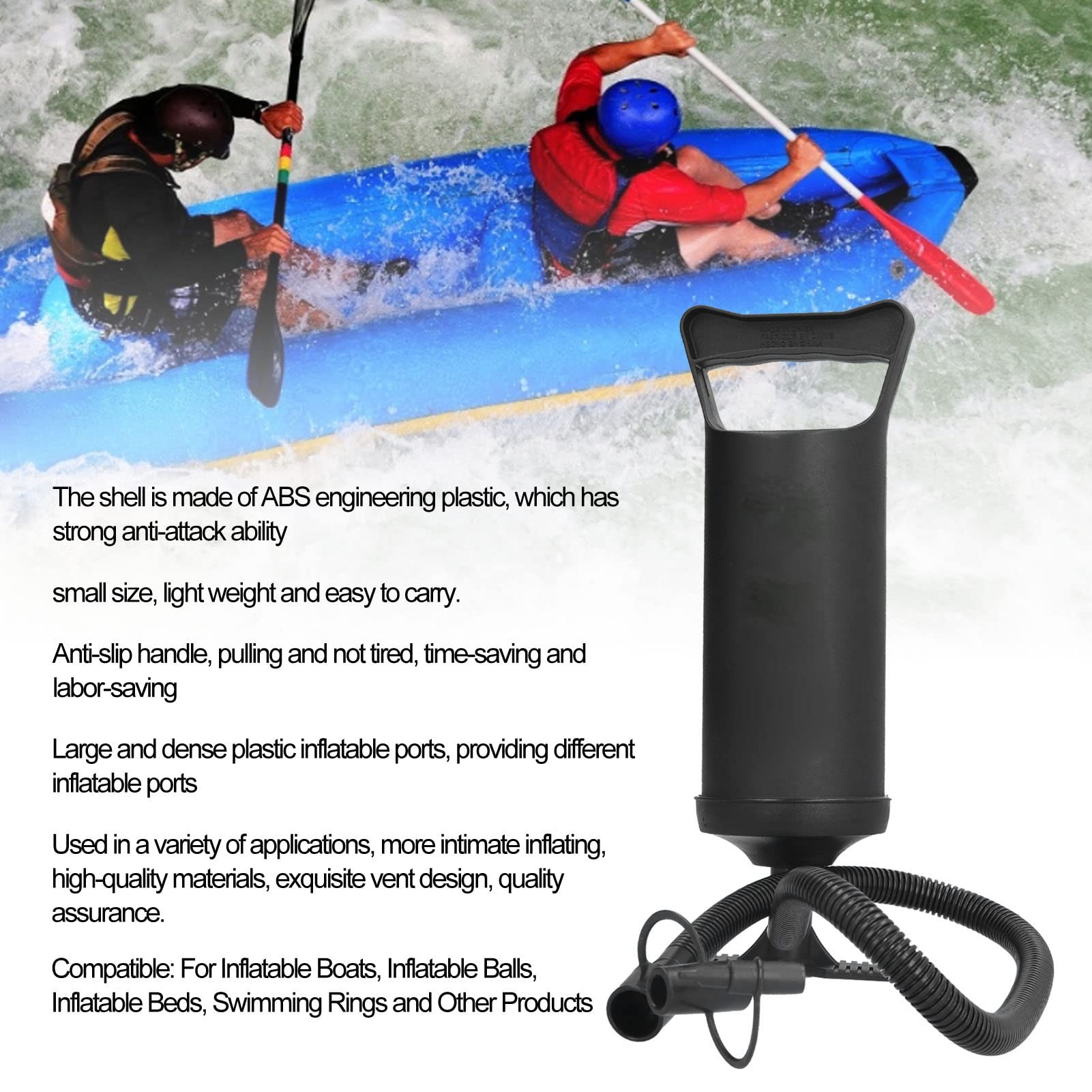 Double Action Hand Pump, Hand Pump Portable Double Quick Hand Pump with Anti Slip Handle for Inflatable Boats, Mattress Pump,Tubing,Ball, etc