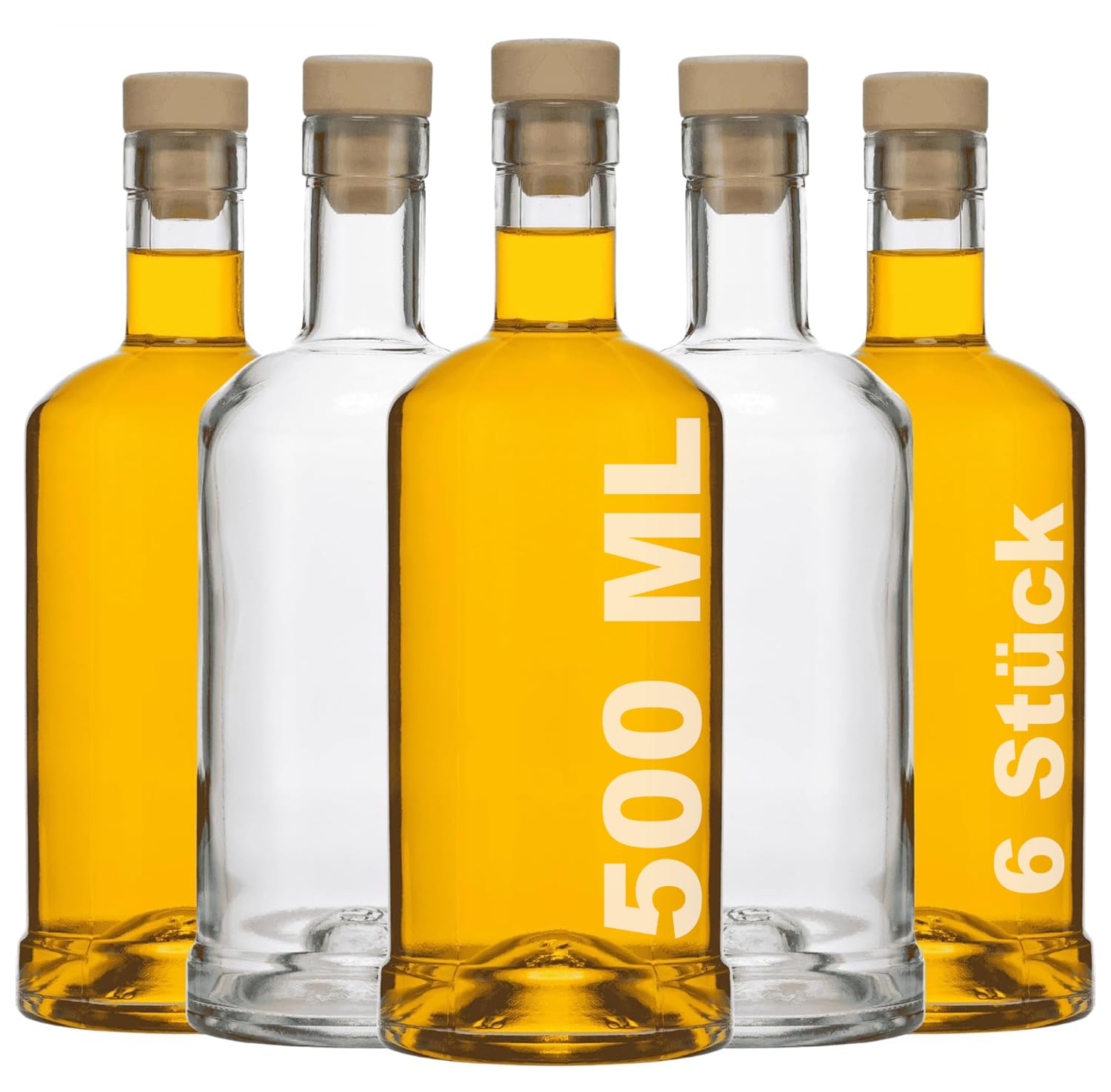 6 x 500 ml Empty Glass Bottles Noc-Statua Wine Bottle Schnapps Bottle Vinegar Oil Glass Bottles 0.5 Litres for Filling Yourself
