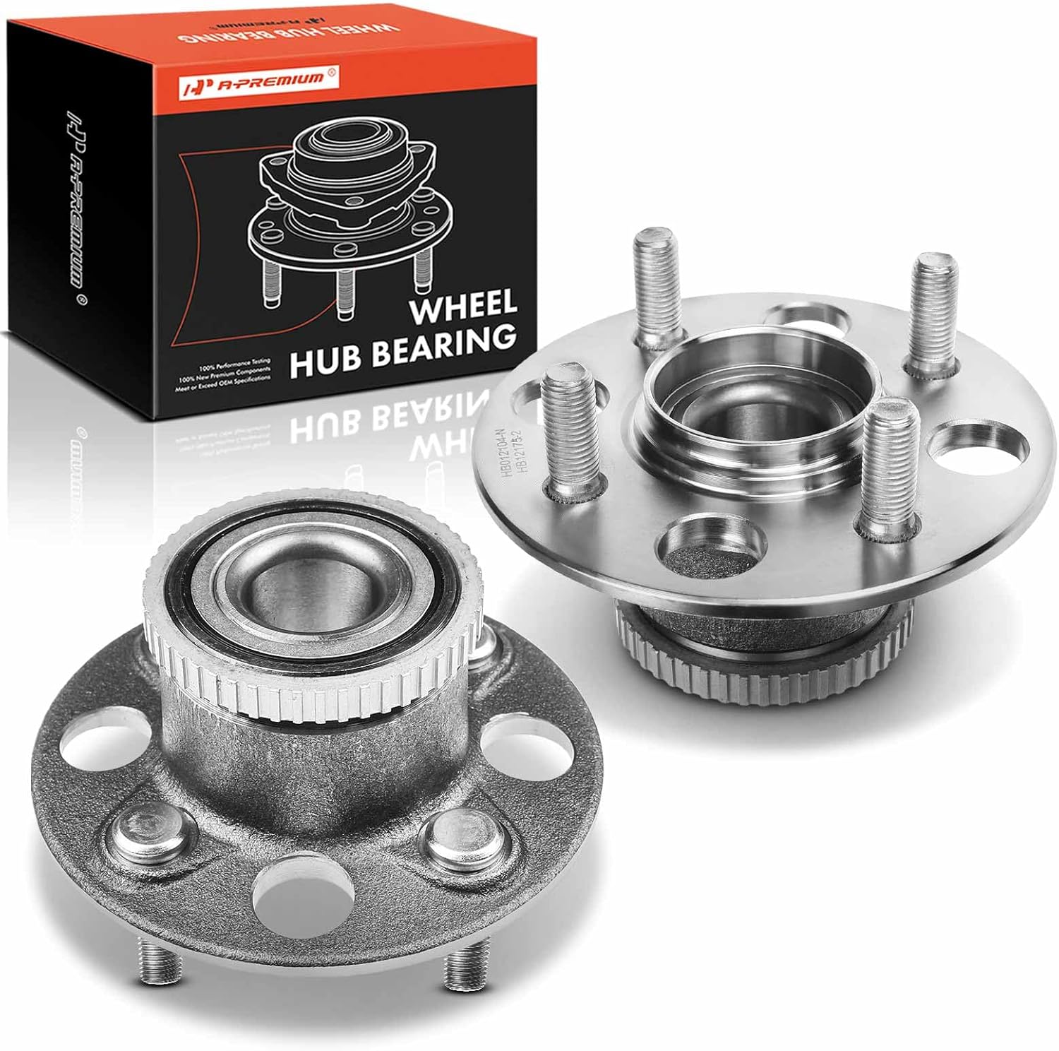 A-Premium 2 x Rear Wheel Bearing and Hub Assembly with ABS Ring & 4-Lug Compatible with Acura EL & Honda Civic, 2001-2005, with 4-Wheel ABS
