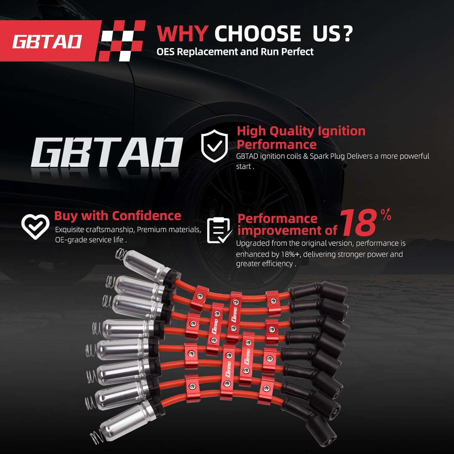 Set of 8 Square Ignition Coil Pack and Spark Plug Wires Harness for 5.3 V8 2007 2008 2009 2010 2011 Chevy Silverado 1500 Avalanche Tahoe Suburban GMC Yukon Sierra Coils 5.3L Replaces UF413