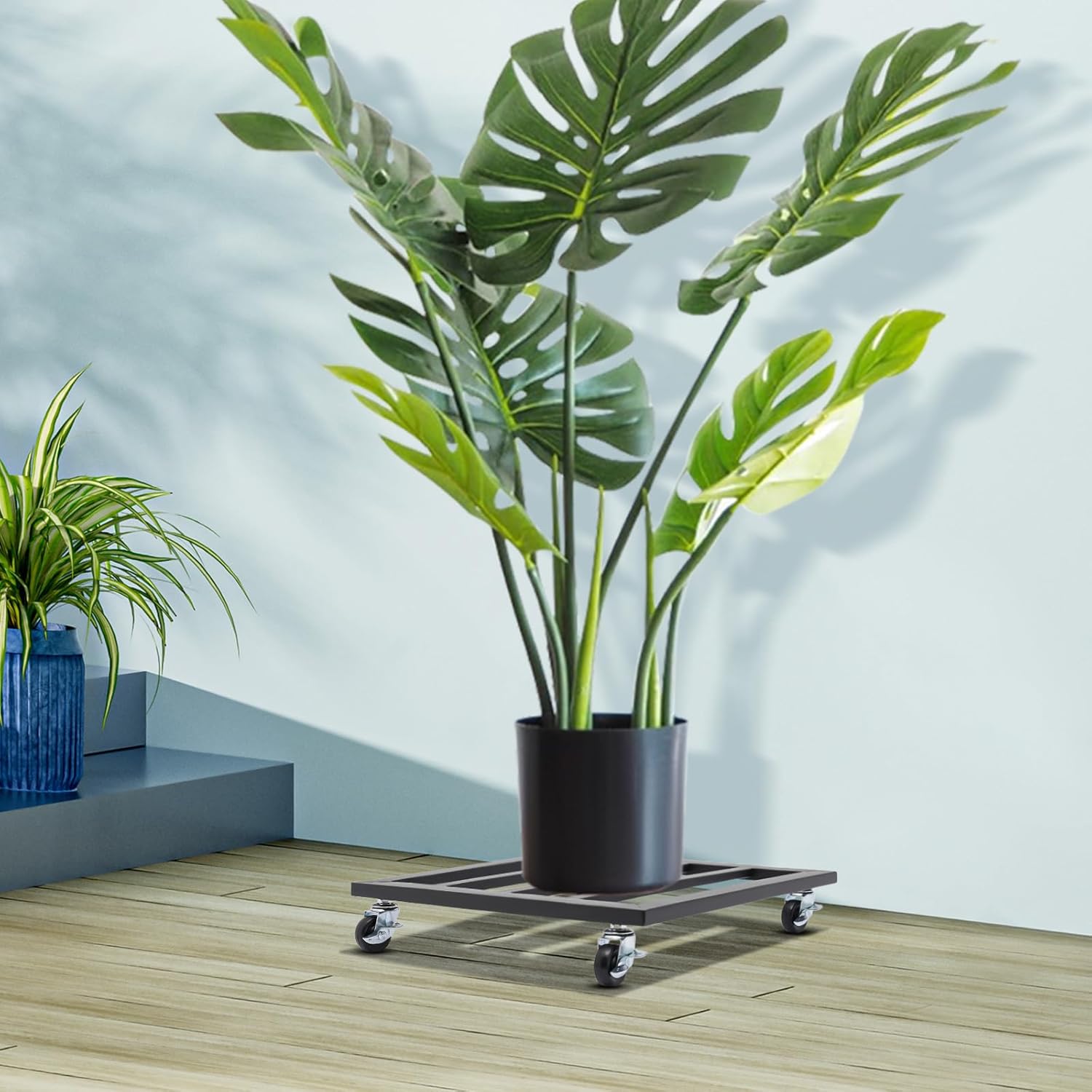 Metal Square Plant Caddy 16-Inch Plant Dolly with Wheels, 360-Degree Heavy-Duty Lockable Casters, for Indoor and Outdoor Plant Pot Roller Base Square Plant Movers