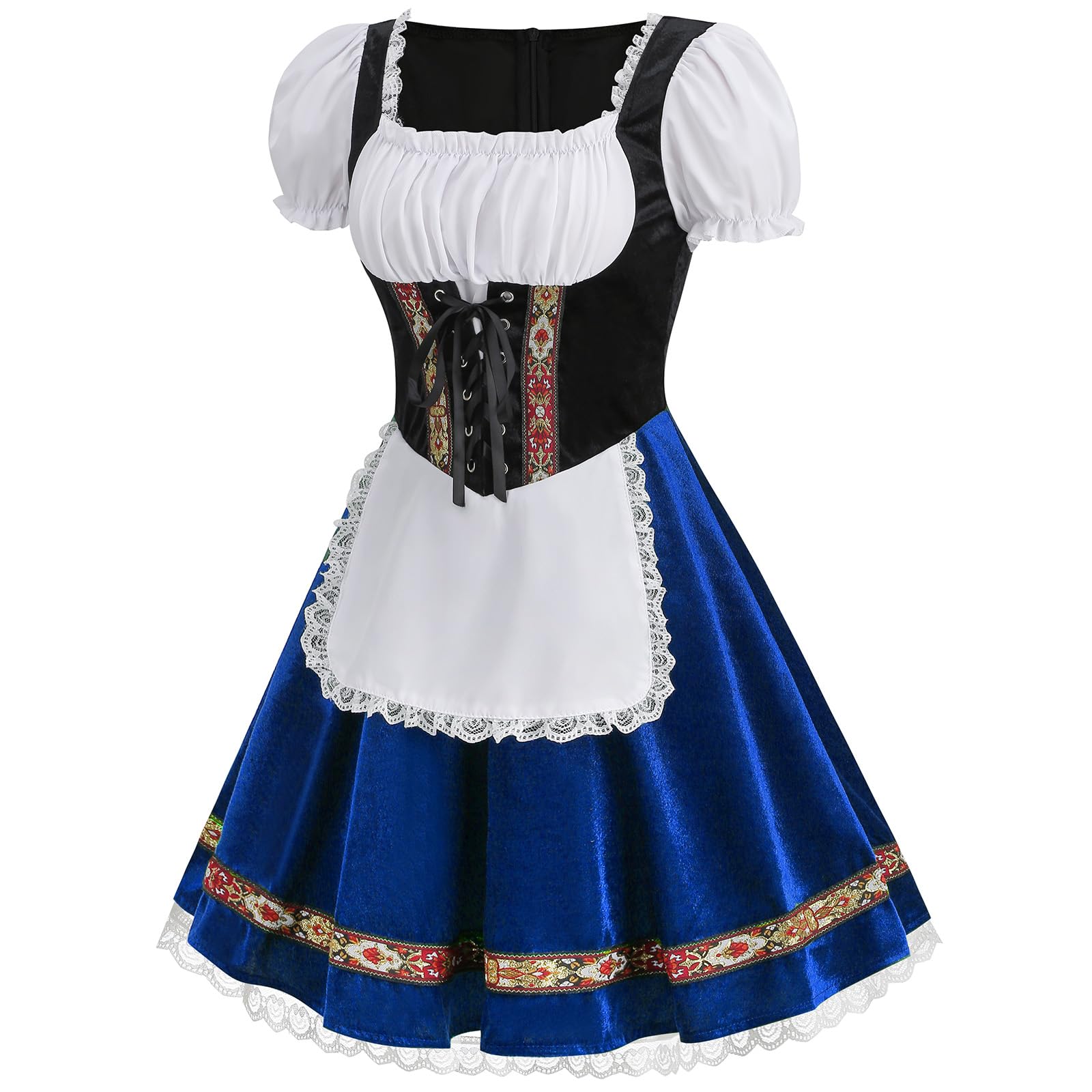 maxToonrain Oktoberfest Outfit Women Socks,Women's German Beer Bavarnian Traditional Short Sleeve Velvet Halloween Costume Fancy Dress for Womens(Blue M) - Image 2