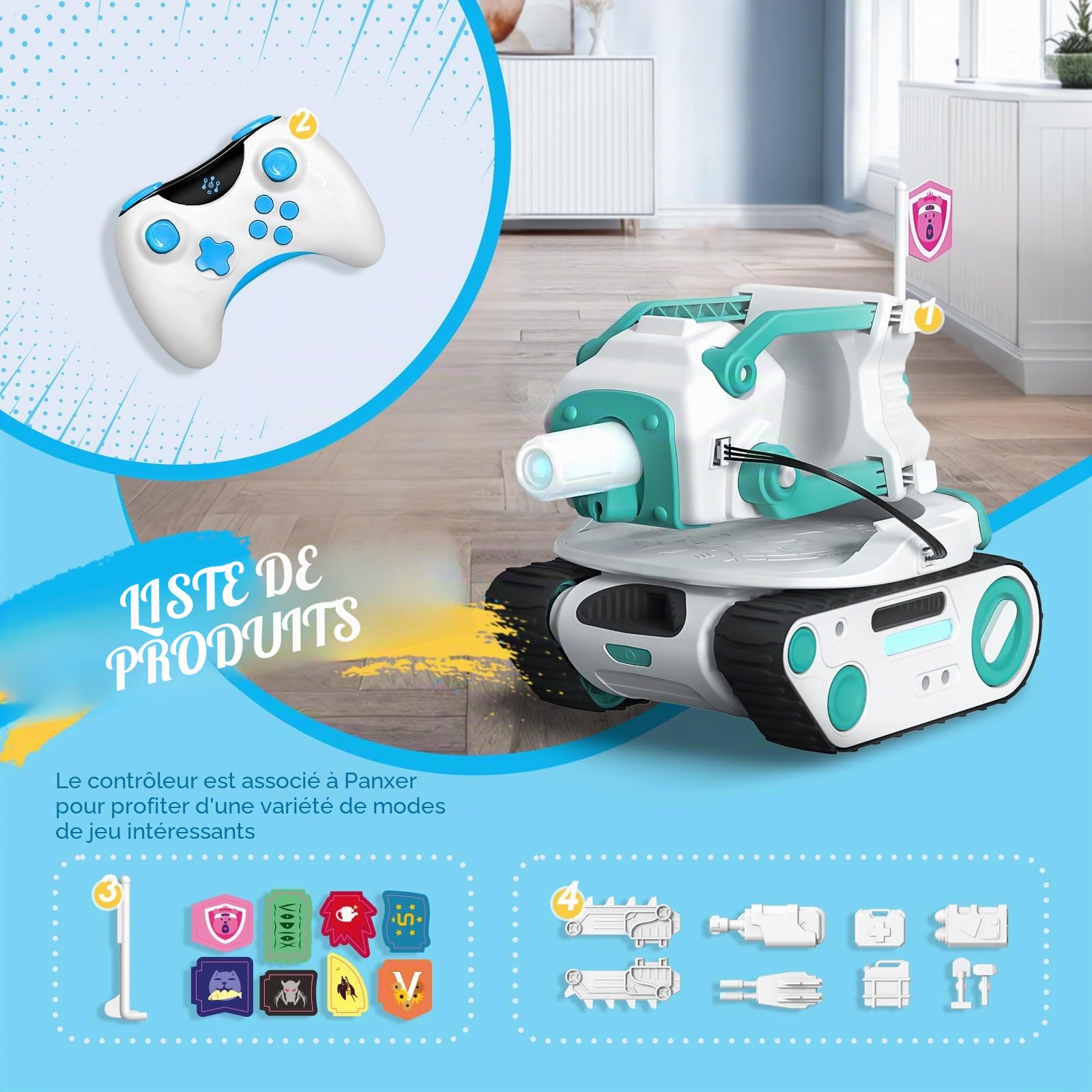 ENERGIZE LAB Panxer - Réservoir de bataille RC pour robot Eilik, jouet de voiture Crawler avec lumières LED et télécommande 2,4 GHz, cadeaux pour garçons et filles, Eilik non inclus dans cet article.