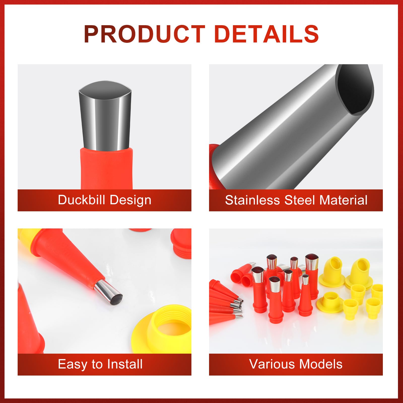 Kit Beccuccio Silicone, Beccucci Acciaio Inossidabile per Cartuccia, Pistole Silicone Attrezzi Calafataggio Ugello (16 Ugelli, 8 Basi, 4 Raschiatori)
