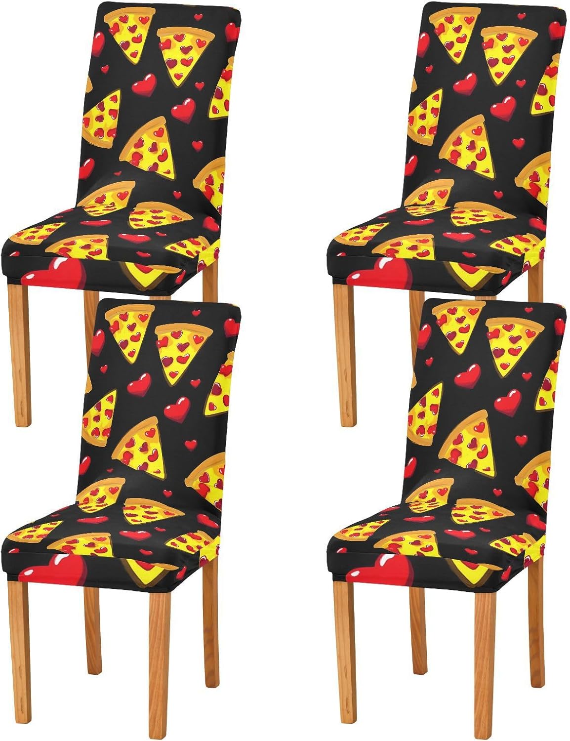 ALAZA Chair Covers for Dining Room, Pizza Red Heart Pattern Stretch Chair Cover Sets Chair Protector Removable Washable for Ktichen Restaurant Hotel