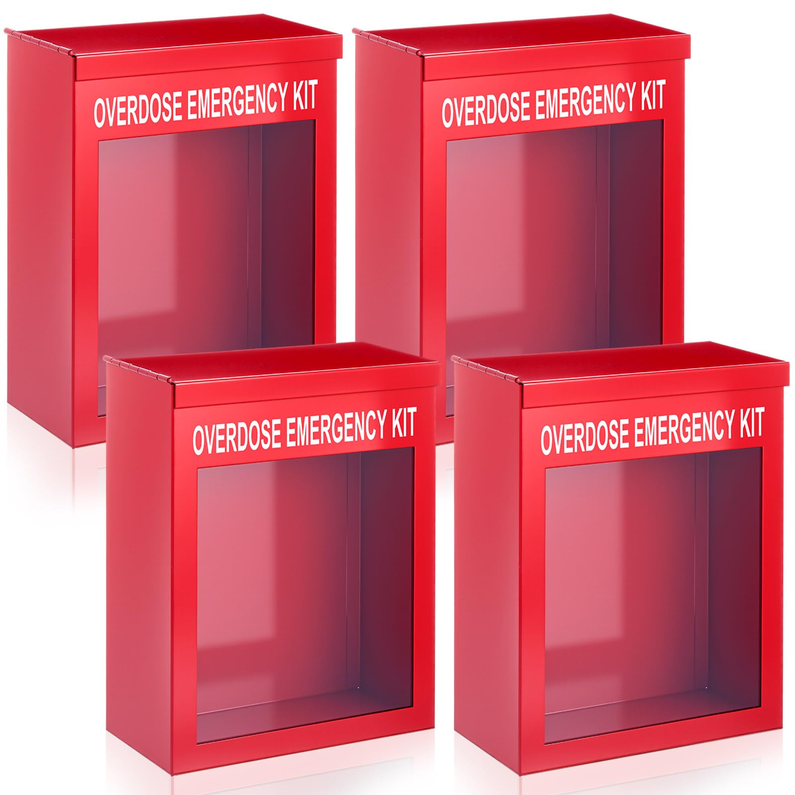 Zonon Naloxone - Kit per overdose da 4 pezzi, montaggio a parete, non bloccabile, in caso di scatola di emergenza, overdose da oppiacei, con finestra in acrilico, 18,8 x 23,5 x 8,5 cm, farmaci non