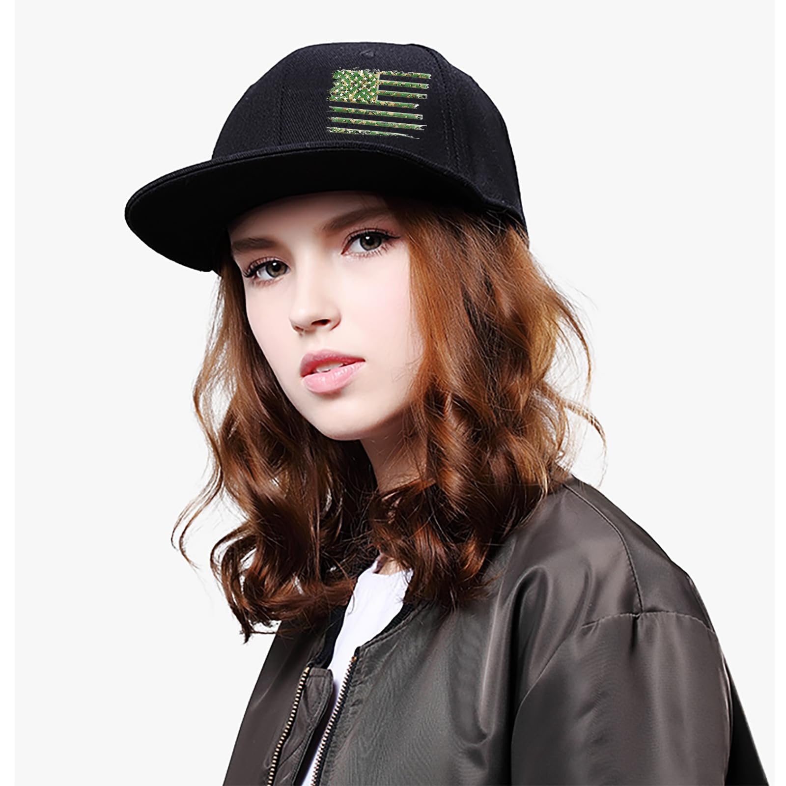 Gorras de béisbol negras con diseño de calavera para hombre, gorra de béisbol de ala plana ajustada, gorra de hip hop, Bandera estadounidense, Mediana 4