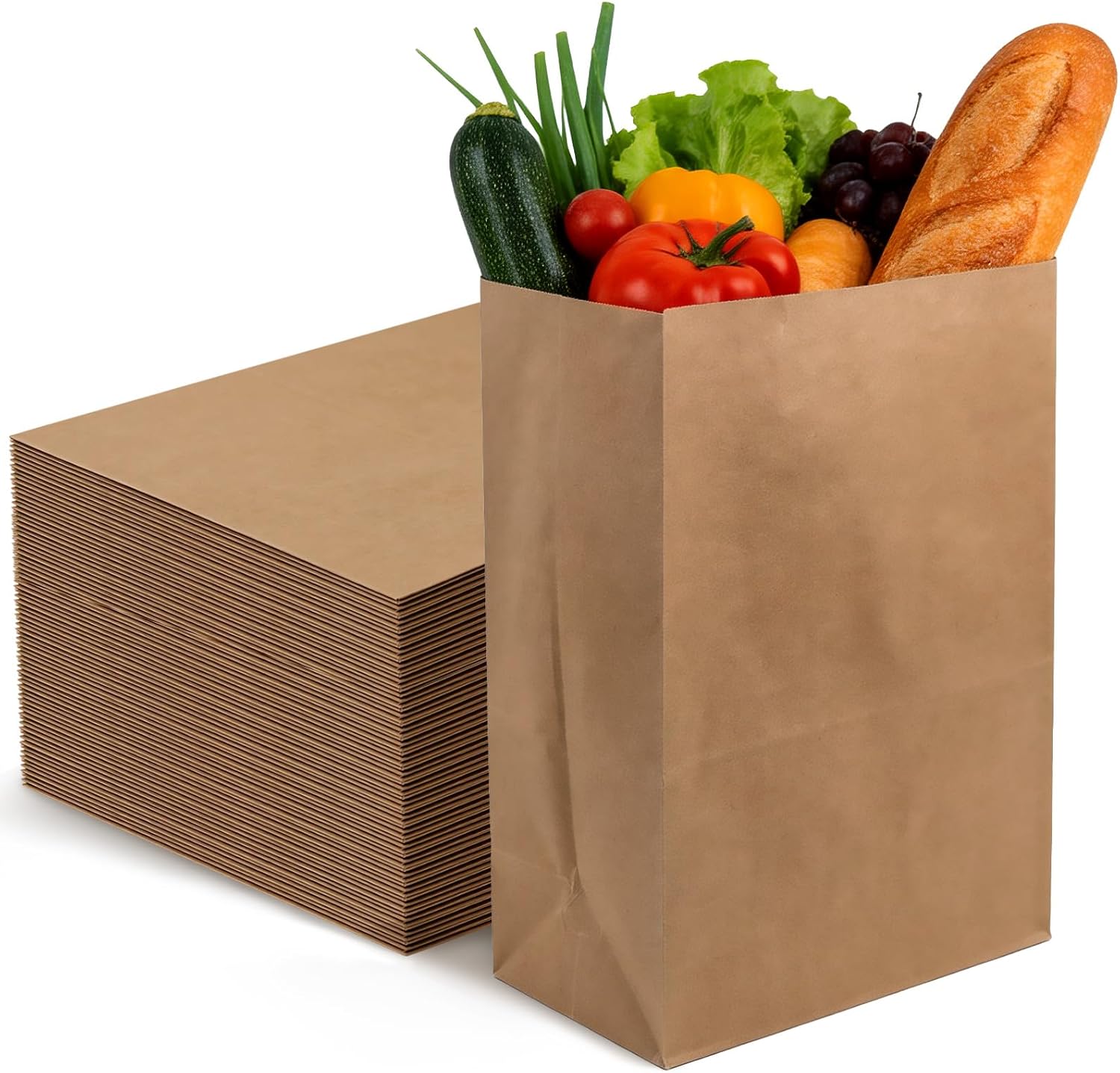 120 Pcs Brown Paper Grocery Bags 12 x 7 x 17 Inches - Large Heavy Duty 57 Lb Kraft Paper Sacks, Eco-Friendly for Storage, Shopping, Takeout | 57 Lb