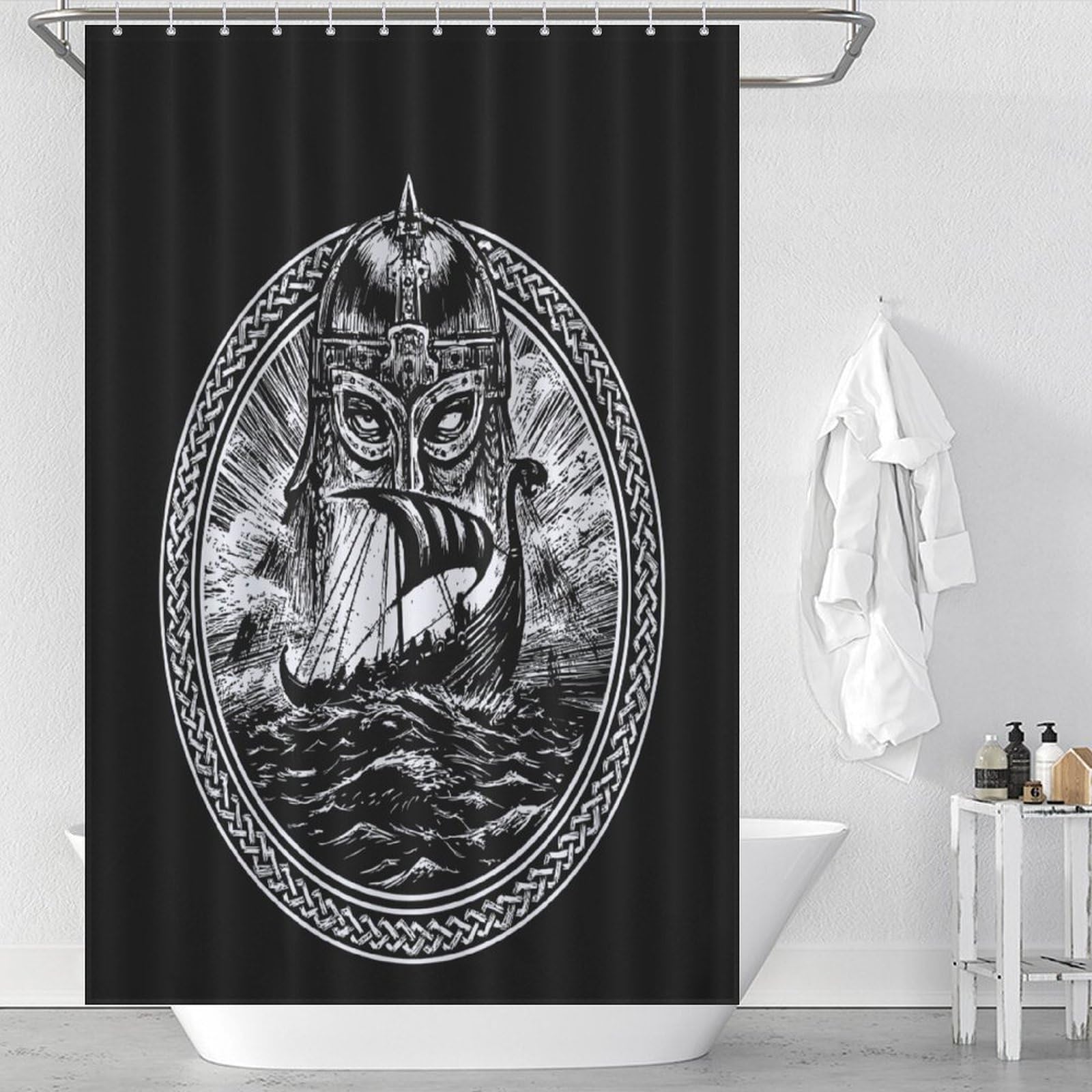 PAZZK Viking Myth Fabric Shower Curtain, Bathroom Shower Curtains with Hooks, Waterproof Polyester, Washable Shower Curtain for Bathroom 48x72Inch（122x183cm）