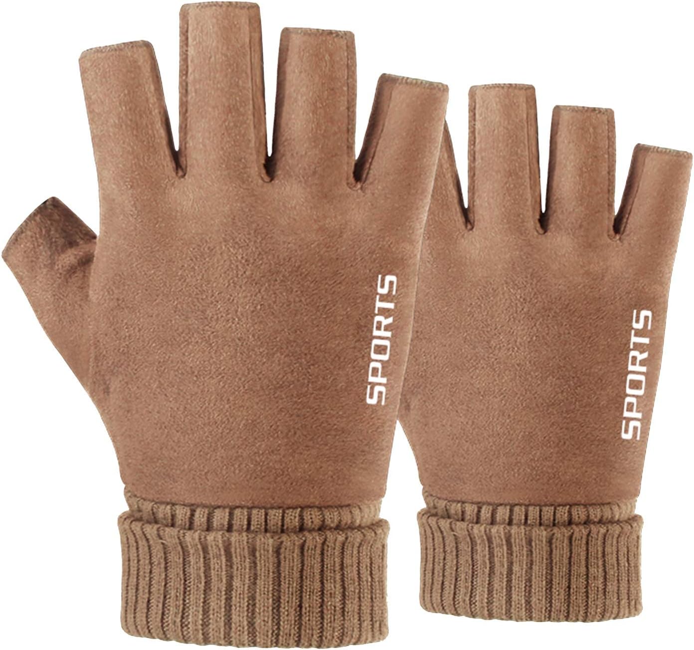 Gloves Thick Warm Fingerless Gloves Unisex Winter Stretchy Knit Half Finger Gloves (Color : Gray)