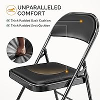 Vista 4 de Bonnlo Folding Chair with Comfortable Padded Cushion and Back, Portable Folding Chairs for Outside, Office Events, Weddings, Pu Leather, 6 Black