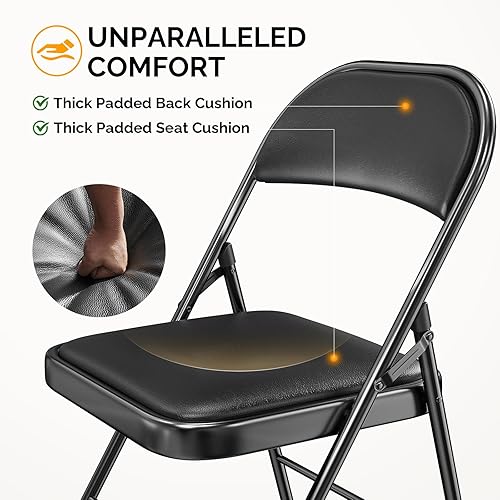 Miniatura 4 de Bonnlo Silla plegable con cómodo cojín acolchado y respaldo, sillas plegables portátiles para exteriores, eventos de oficina, bodas, piel sintética,