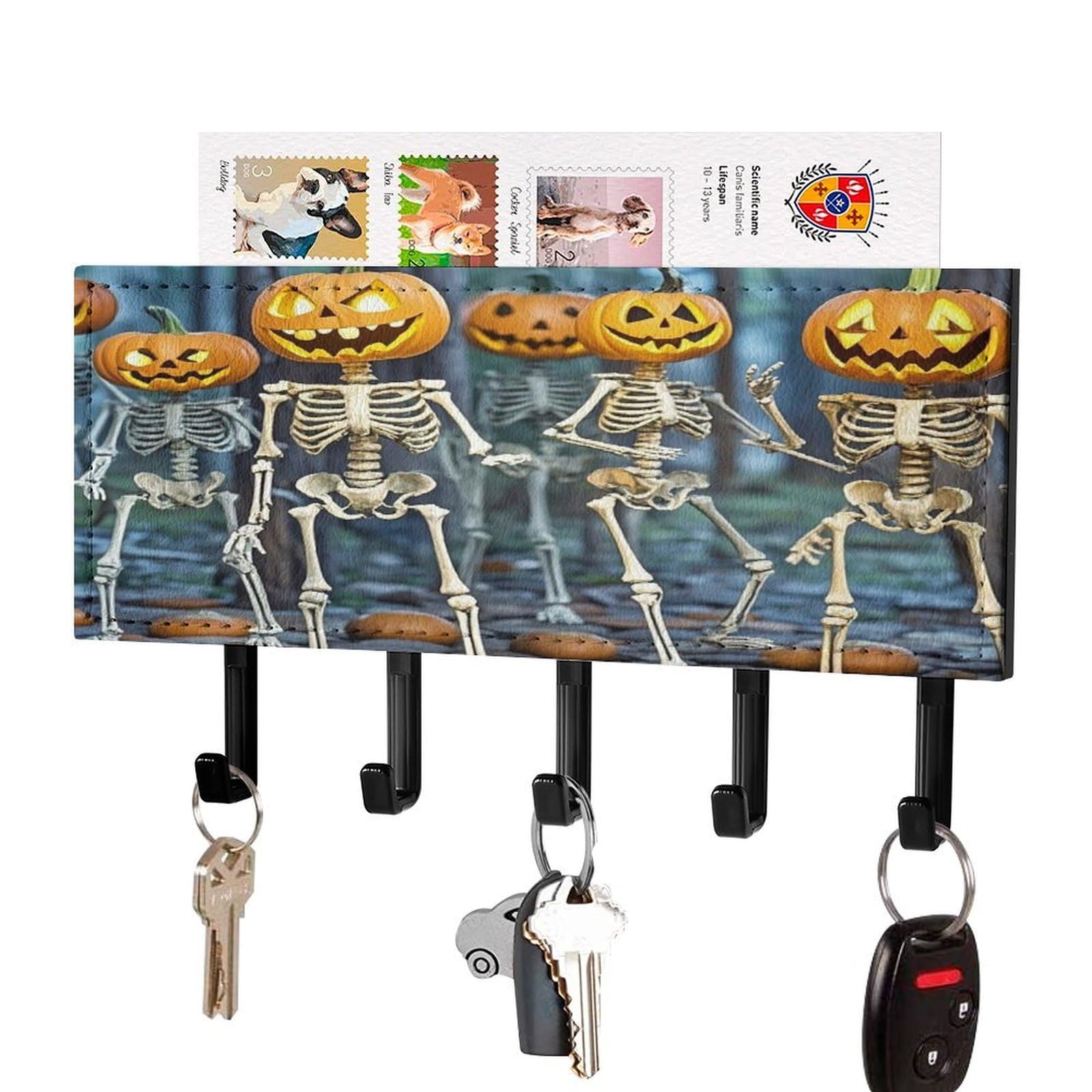 Soporte de pared para llaves de esqueleto de calabaza decorativo
