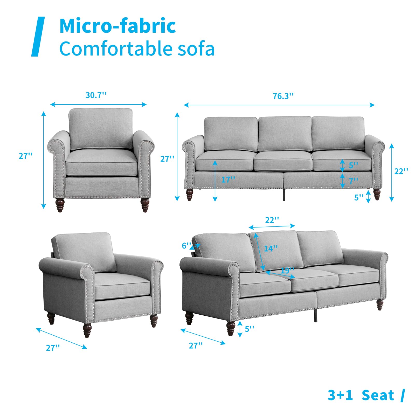 Amazon.com: Mjkone 2 Pieces Living Room Sofa Set, Sectional Sofa