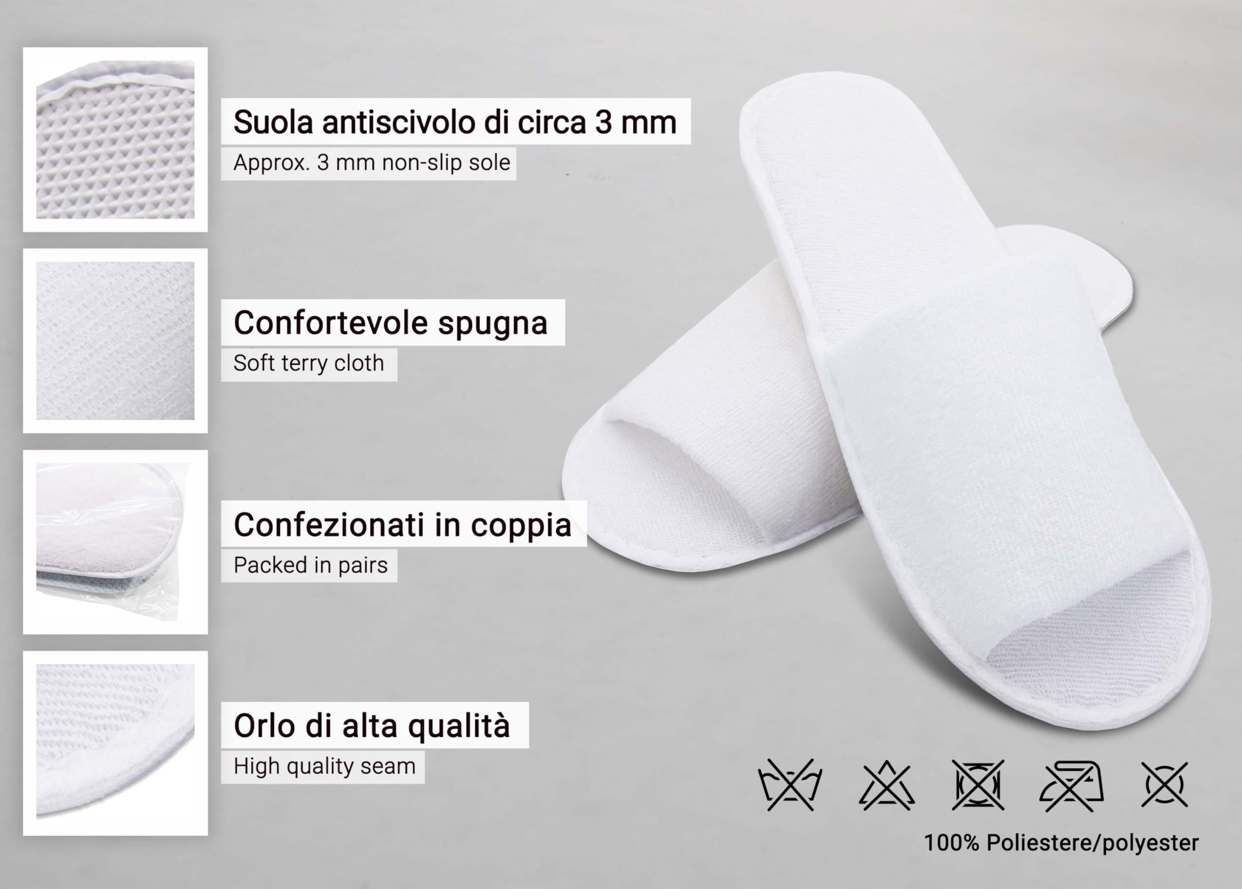 ZOLLNER Pantofole per ospiti - ciabatte con punta aperta - da viaggio, Spa, sauna e casa - suola antiscivolo - Misura universale - Qualitá alberghiera, 003