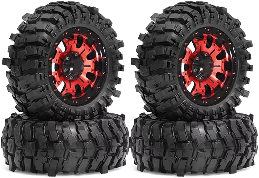 RC Tire Car For MJX H12Y For MN128 For MN-82S LC79 For MN82 1/12 4PCS Metal 1.9" Beadlock Wheels and Tires OD88MM RC Car Accessories Upgrade Replacement Red