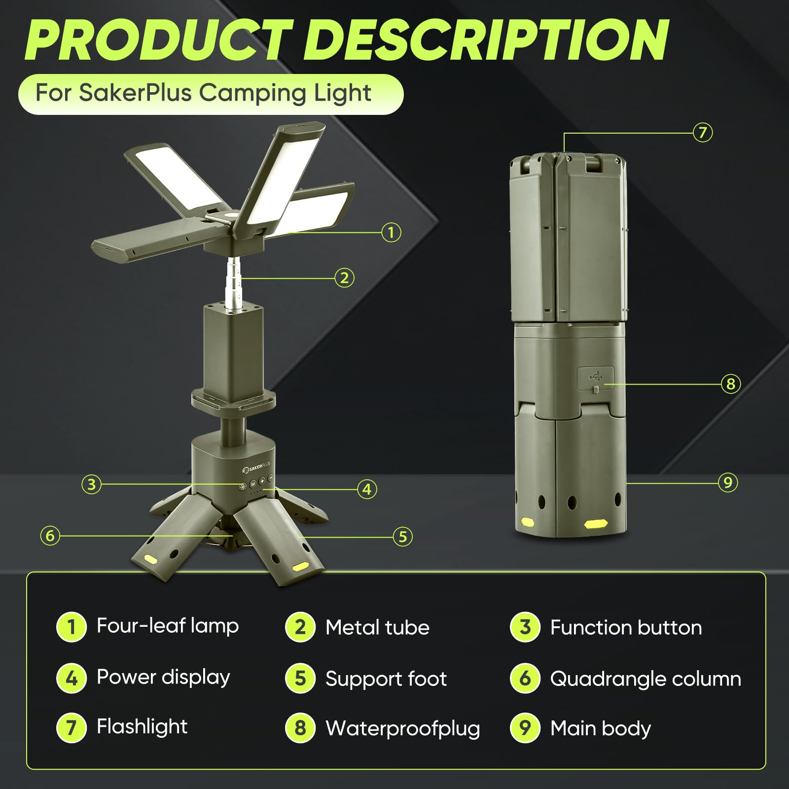 SakerPlus Tragbare Campingleuchte, 14000 mAh, Teleskop-Camping-Laterne mit wiederaufladbarem Netzteil, dimmbare magnetische Zeltlampen, 6000 Lumen, Outdoor-Arbeitsleuchten für Wandern, Camping