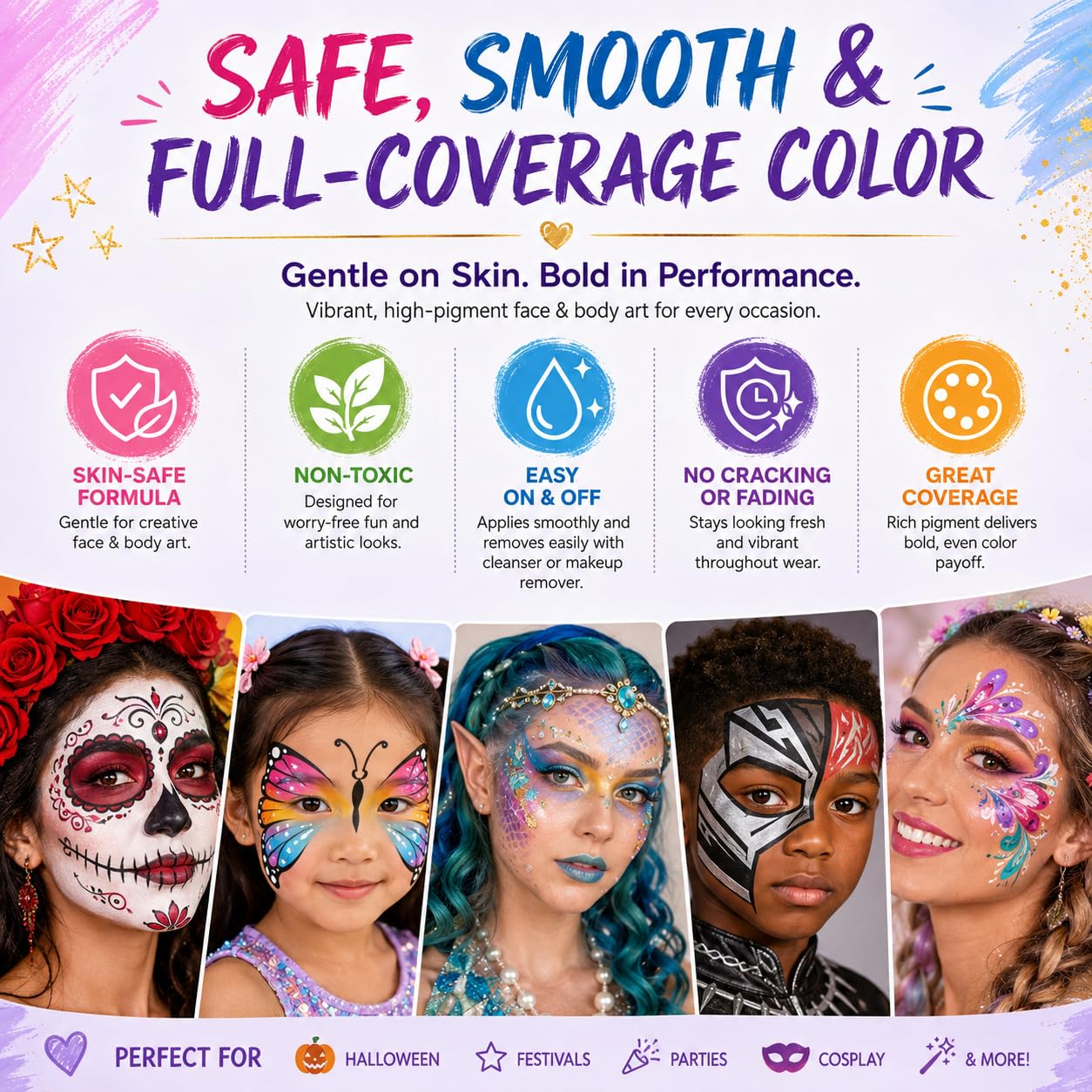 UCANBE Face Body Paint Oil Palette + 10 Pcs Brushes Set, Professional 15 Colors Face Painting Makeup Kit for Halloween Cosplay SFX Parties Theater Stage Artist Costume Festival