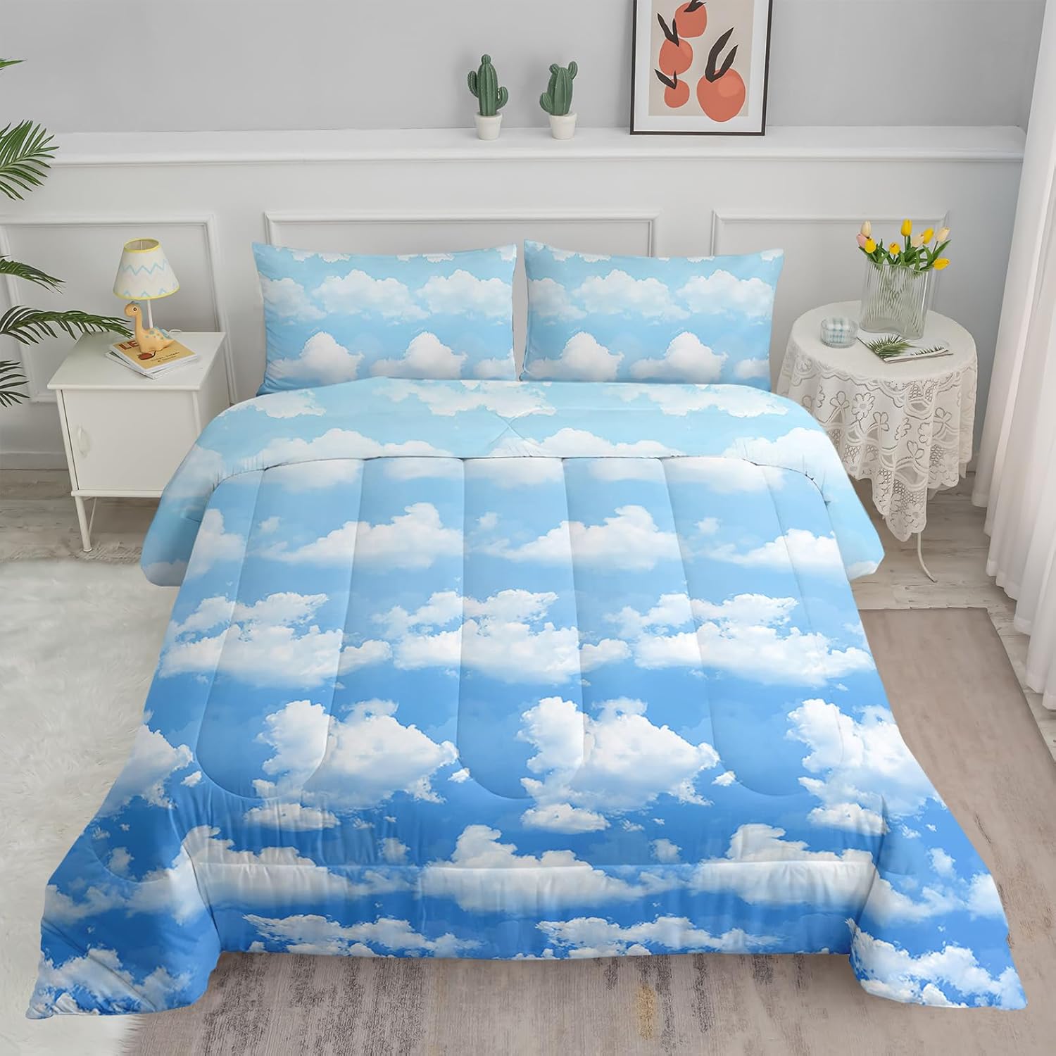 Axolotl Blue Cloud Comforter Set Twin Sky Blue Bedding