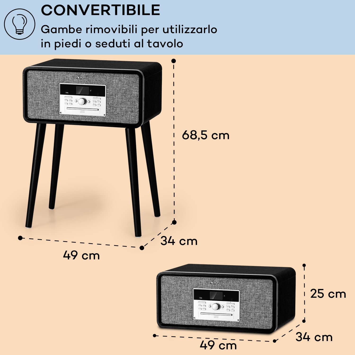 Auna Giradischi Bluetooth per Dischi in Vinile, Lettore a 3 Velocità di Riproduzione, Giradischi Vinili Vintage con Casse Stereo, Gira Dischi per Vinile CD USB con Jack per Cuffie e Adattatore, Nero