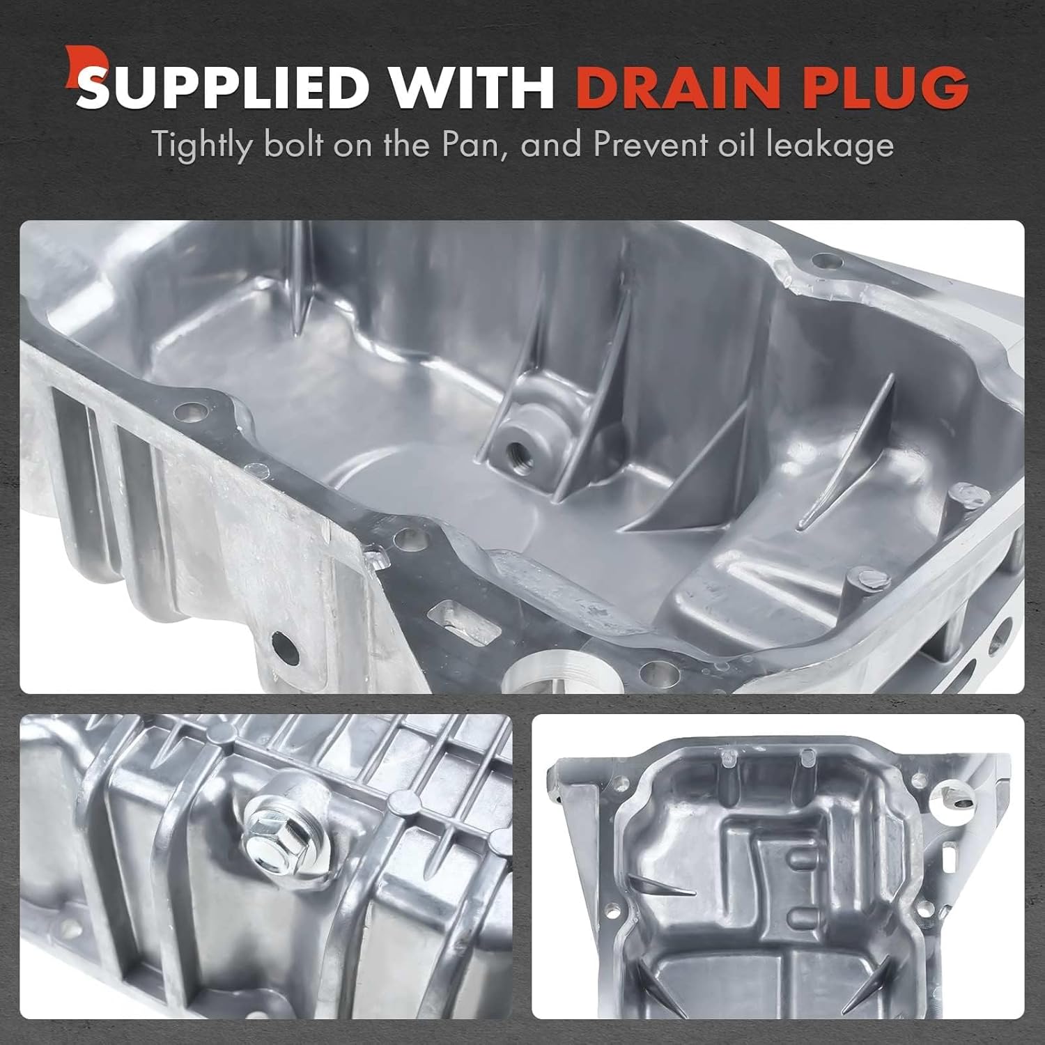 A-Premium Engine Oil Pan Sump with Drain Plug Compatible with Ford Escape 2013-2018, Fiesta 2014-2017, Fusion 2013-2018, Transit Connect 2014-2016, 1.5L 1.6L