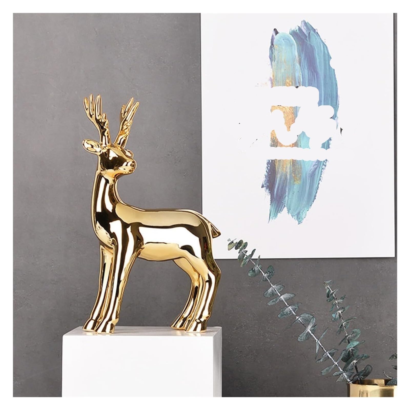 Regalos para Mujeres Estatuilla de Ciervo cerámica, Escultura Animal galvanizada, Arte Decorativo Decoración para estanterías