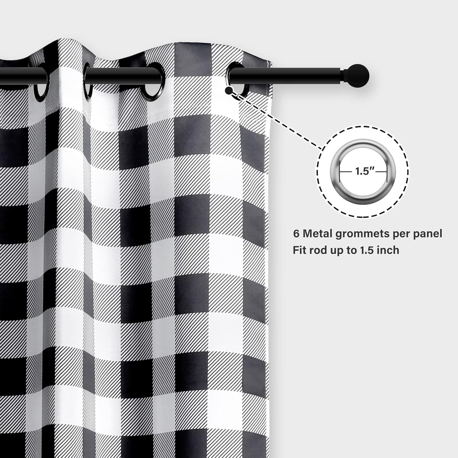 Simple Deluxe Buffalo Plaid Blackout Curtains Panels for Living Room, Bedroom Farmhouse Courtyard Style Room Darkening Thermal Insulated Kitchen Curtains, 37" W x 84" L, Black and White