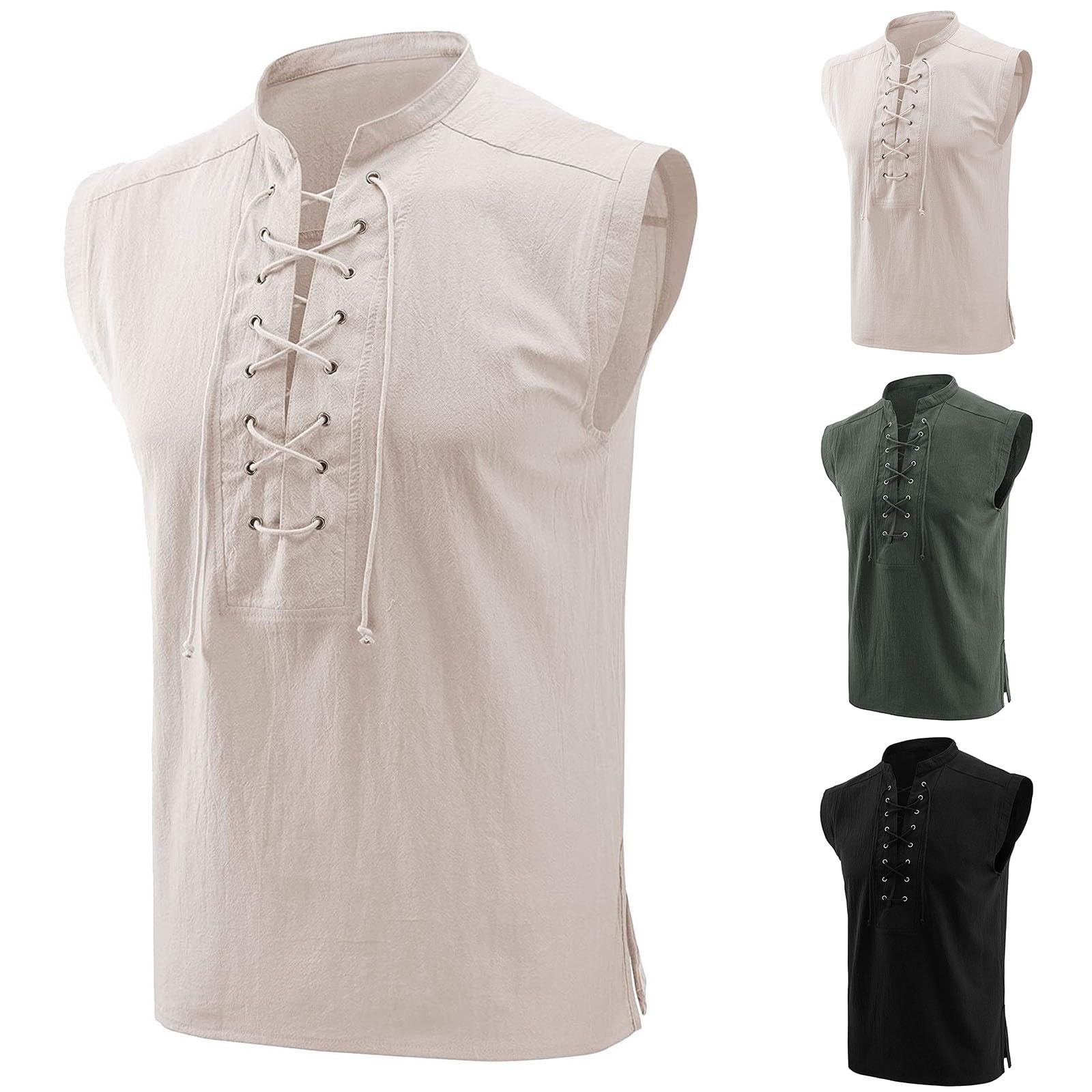 Top da uomo in lino, gilet vintage con lacci, gilet medievale, in cotone e lino, per il tempo libero, Henley Shirt da uomo, top rinascimentale, steampunk pirata, costume Viking