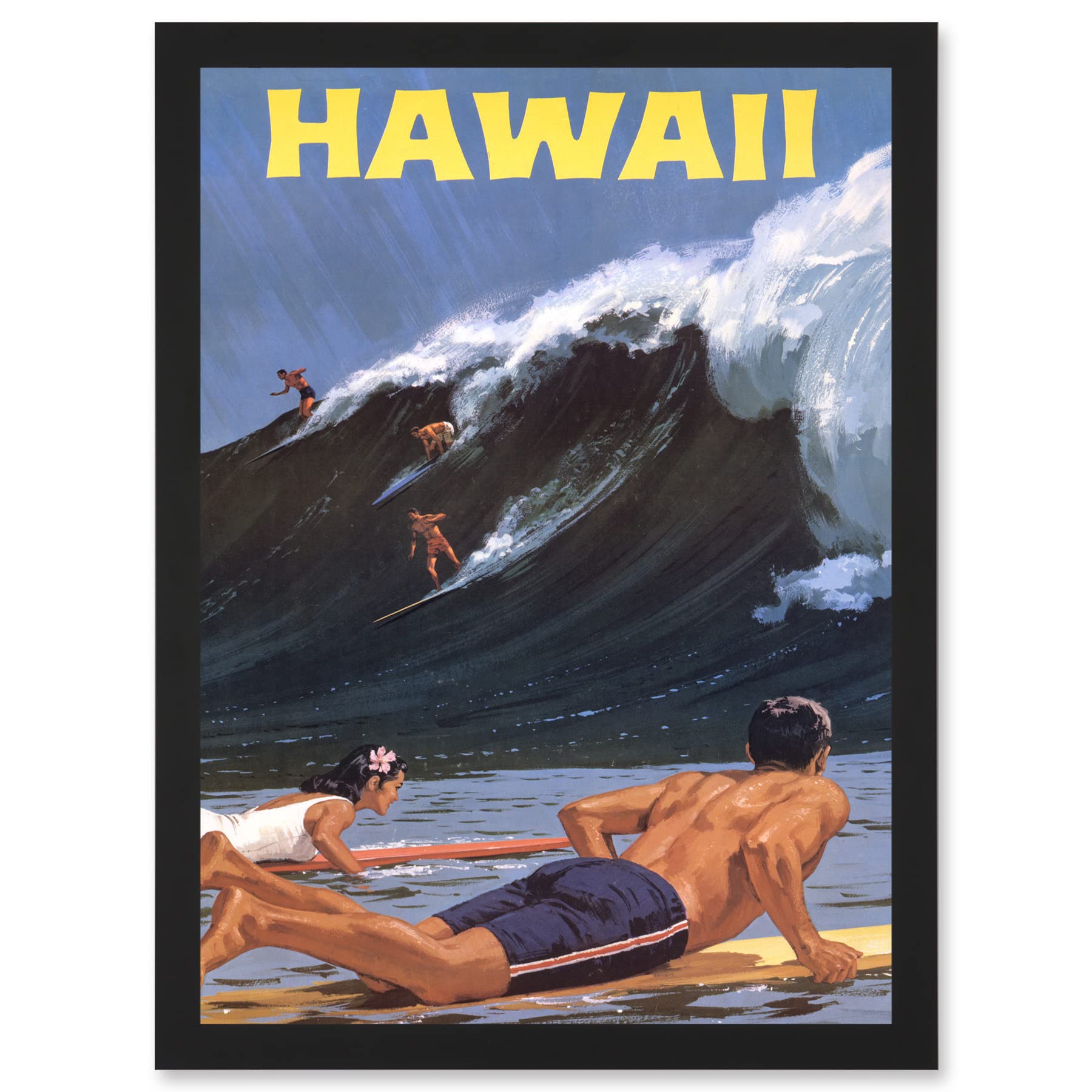 Artery8 Travel Tourism Hawaii USA Surf Ocean Wave A4 Artwork Framed Wall Art Print