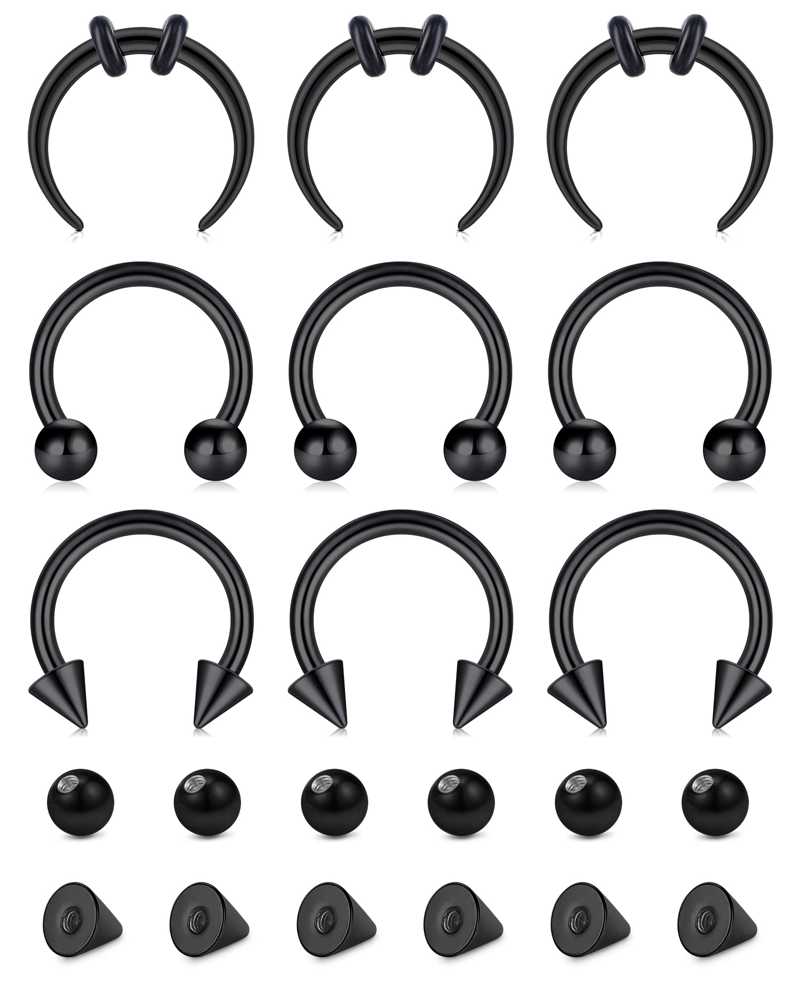 Longita16G Acero Inoxidable Herradura Nariz Aro Anillos Ceja Labio Oreja Anillos Tragus Pendientes Septum Piercing Oreja Helix Cartilago Daith Conch Piercing Joyería Diámetro 8-12mm