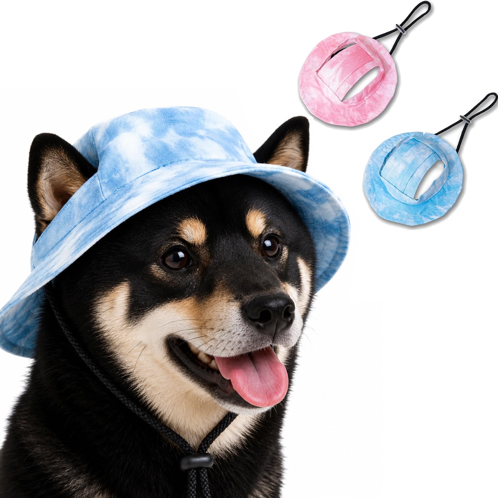 Dog Sun Hat 2-Pack, Wide Brim Breathable with Ear Holes