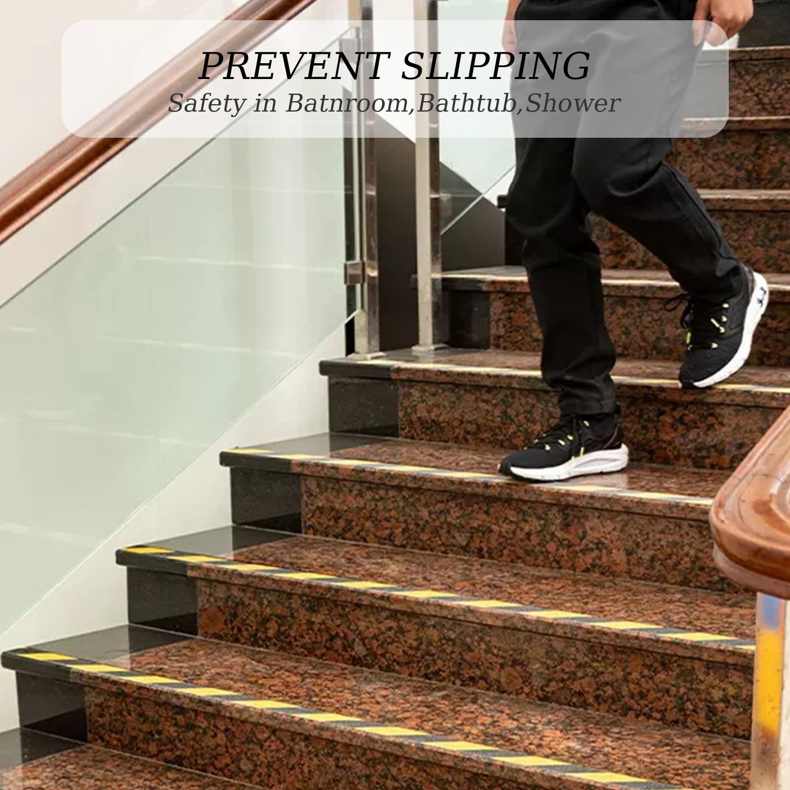 Cinta de seguridad antideslizante, Paquete de 2 cintas antideslizantes for escaleras, cinta de agarre antideslizante de seguridad impermeable for exteriores/interiores(Black+Yellow,2Pack 4"x33')