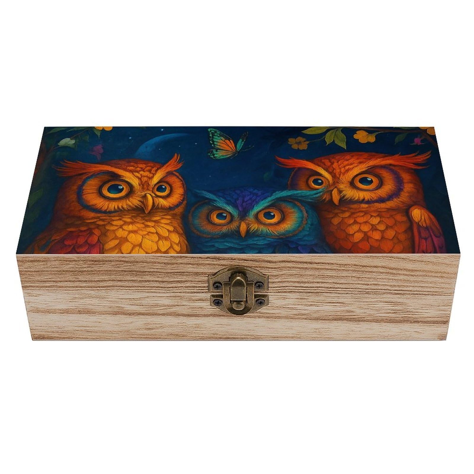 SMAZDFXX Mystical Owls on Branch at Night Wooden Storage Box Multipurpose Decorative Box for Jewelry Photo Home Decor