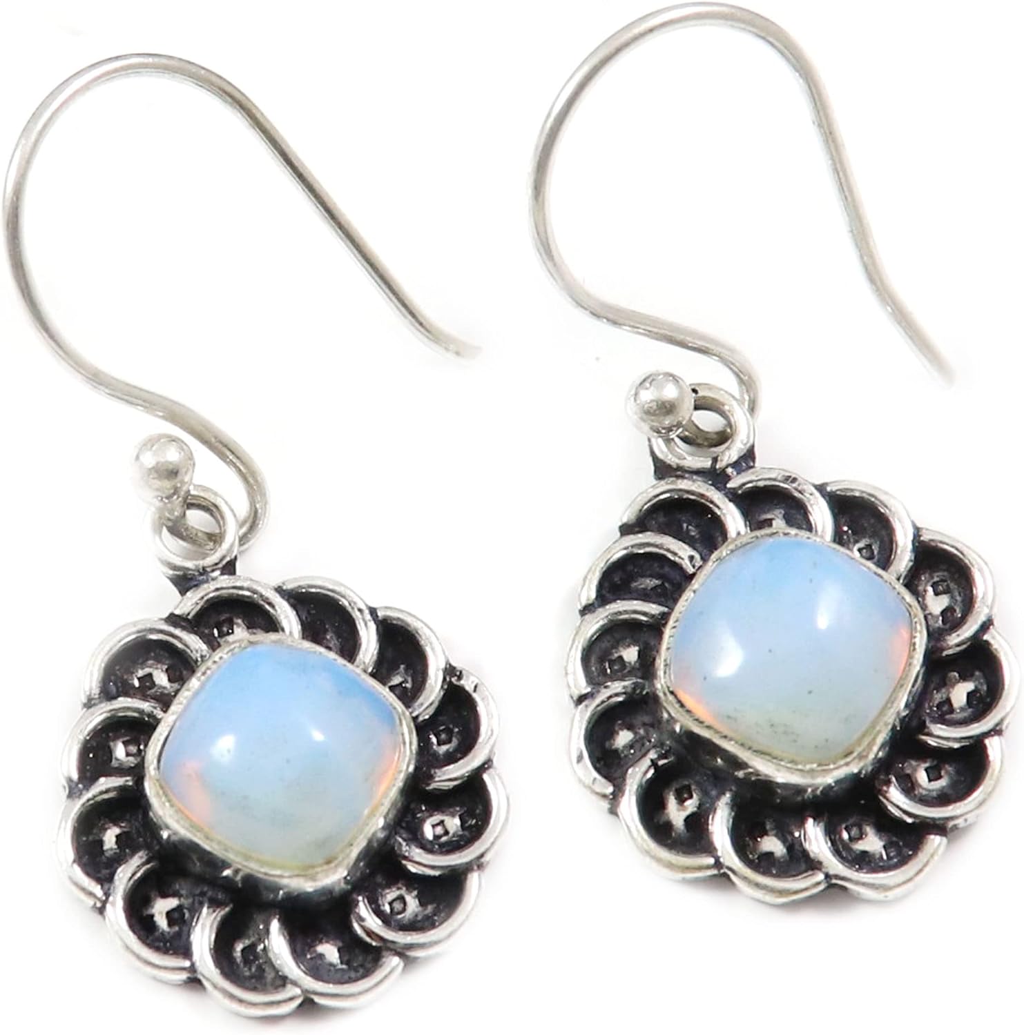 Turquoise Lab-Created Blue Sunstone Lab-Created Garnet Gemstone 925 Sterling Silver Drop/DangleEarring Handmade Jewelry Goyal Exports SEG183