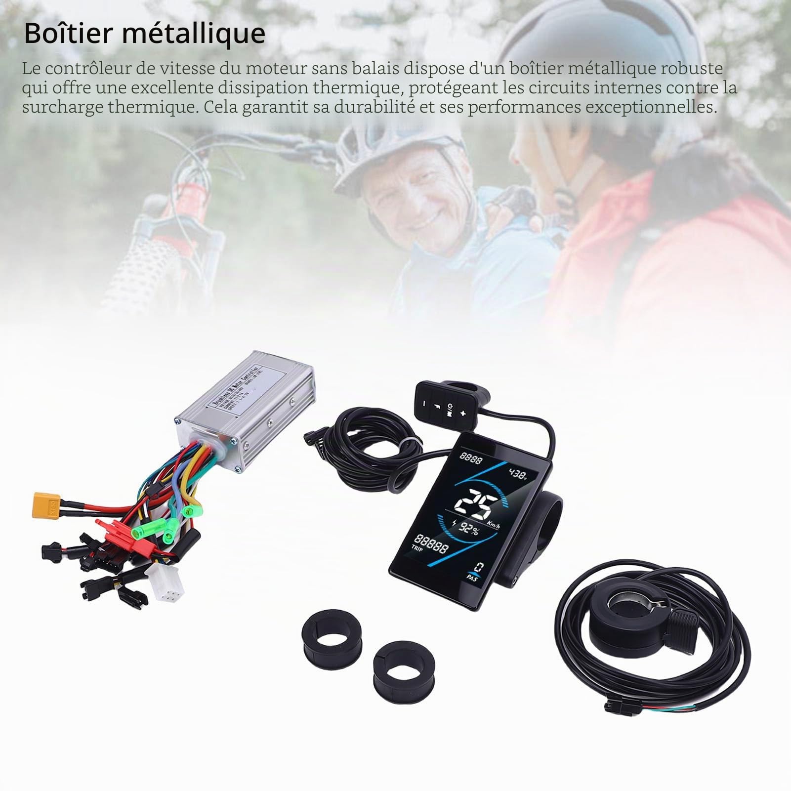 BuyWeek Kit de Contrôleur de Moteur sans Balais pour Vélo Électrique, 36V 48V 250W 350W 17A Contrôleur d'onde Sinusoidale Panneau d'Affichage LCD T5S et Accélérateur 130X, pour Scooter Électrique