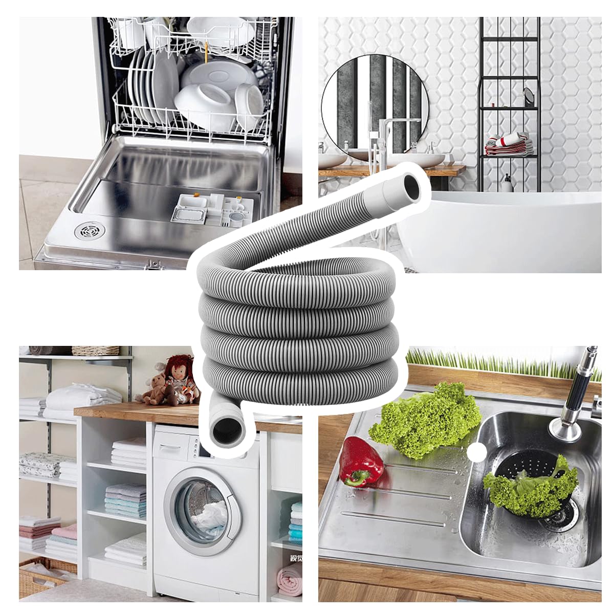 Prolunga Scarico Lavatrice 3M - Tubo PVC 3 Metri, Con Adattatori E Fascette, Per Lavatrici E Lavastoviglie - Foto 3