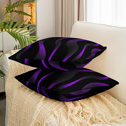 Miniatura 6 de Juego de 4 fundas de almohada a rayas degradadas de 18 x 18 pulgadas, fundas de almohada geométricas modernas de color negro y gris para el hogar,