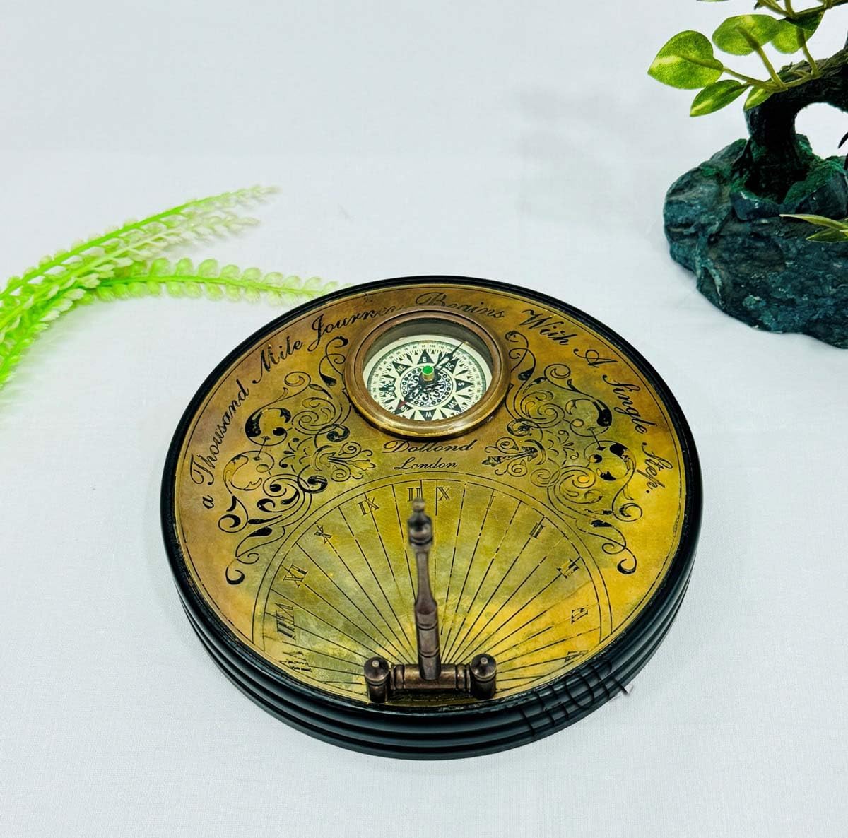 THOR INSTRUMENTS Brass Sundial Compass Steampunk Accessory Handmade Brass Compass Unique Sundial Item for Your Loved Ones Hikers 6 Inch