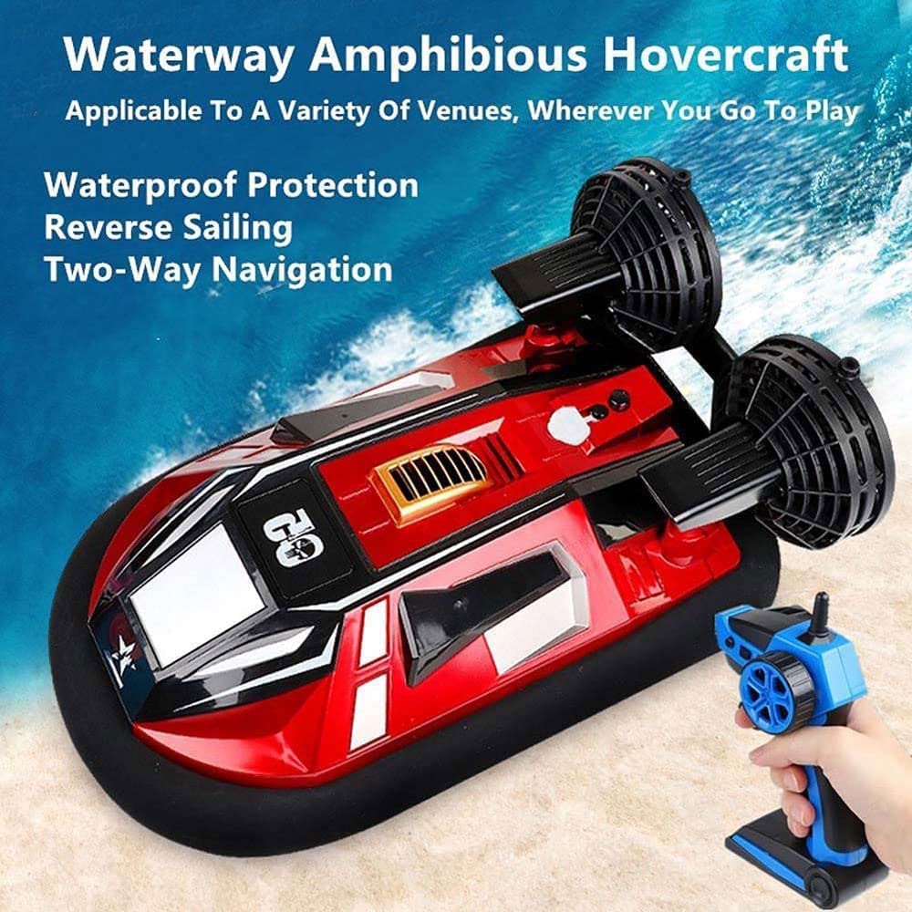 WOLWES RC-Boot Amphibisches Ferngesteuertes Hovercraft, 2,4-GHz-RC-Fahrzeug, Wasserland-Hochgeschwindigkei S-RC-Schiff, Wasserdichtes RC-Boot-Stunt-Elektrospielzeugauto, Kindergeburtstagsgeschenk