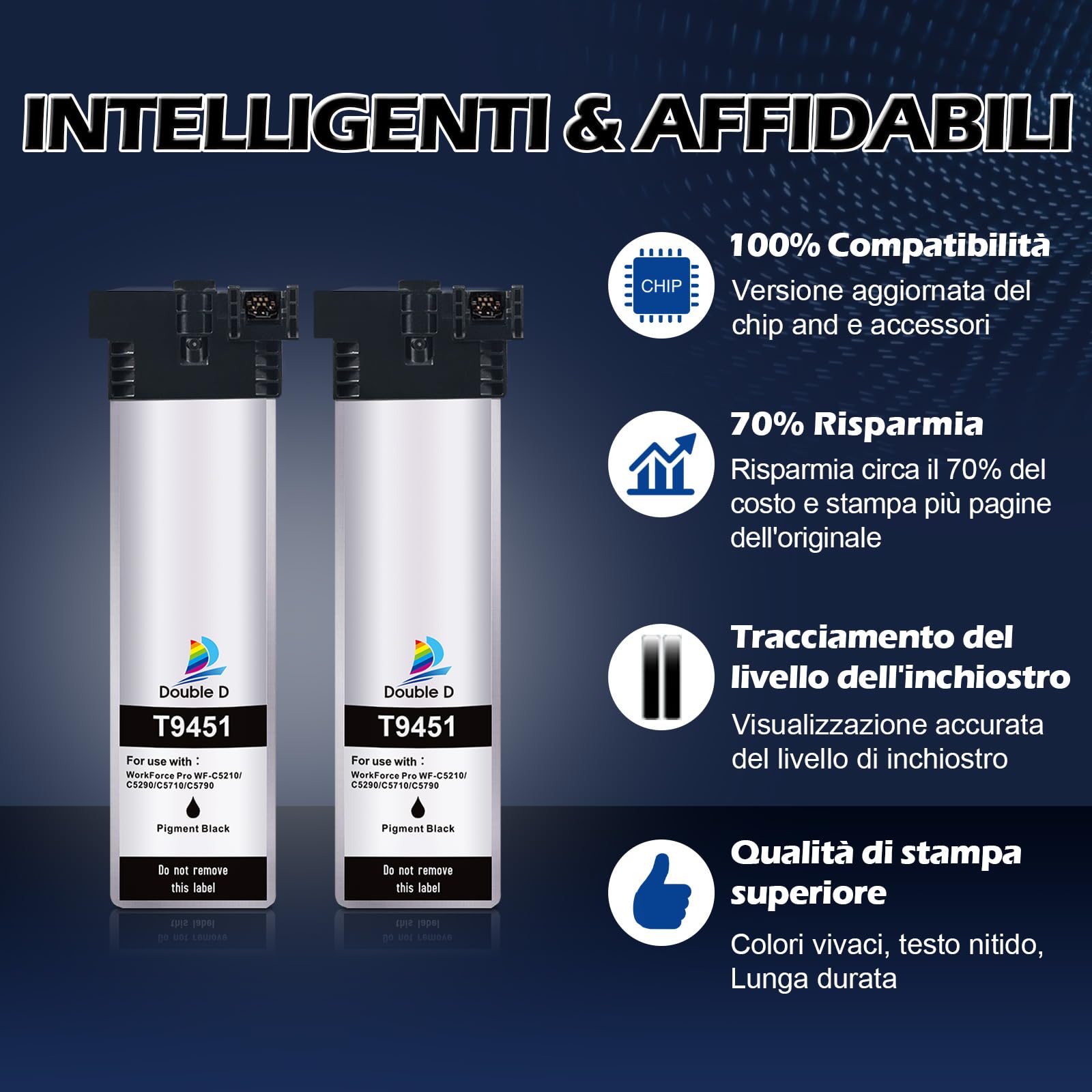 DOUBLE D T9451 Sostituzione per Epson T9451 Cartucce d'inchiostro Nero per Epson Workforce Pro WF-C5710DWF WF-C5790DWF WF-C5210DW WF-C5290DW Epson WF-C5710 WF-C5790 WF-C5210 WF-C5290 Stampante