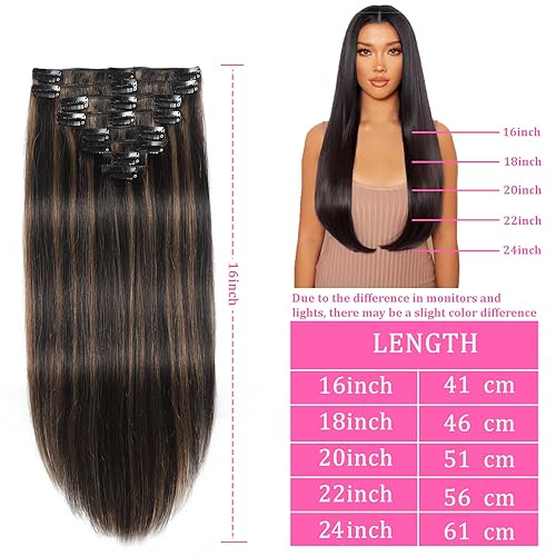 Miniatura 8 de Balayage - Extensiones de cabello humano real con clip, color negro natural a rubio claro, 100% sin procesar, lacio, para mujeres, extensiones de